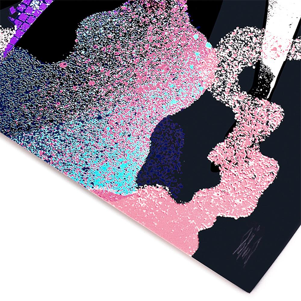 Stunning vibrant colors with great pop quality on black paper by Eelus.
Super dreamy and surreal female figure immersed in colors.
Hand signed and numbered by Eelus on bottom of print.
Also has artist stamp on bottom of print.
Limited edition of