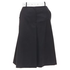 EENK LETTER X black white wool blend logo waist box pleat knee skirt XS