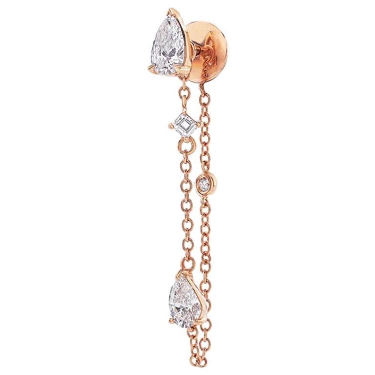 EEP Mono Earring Pear Diamonds or Rose Gold For Sale