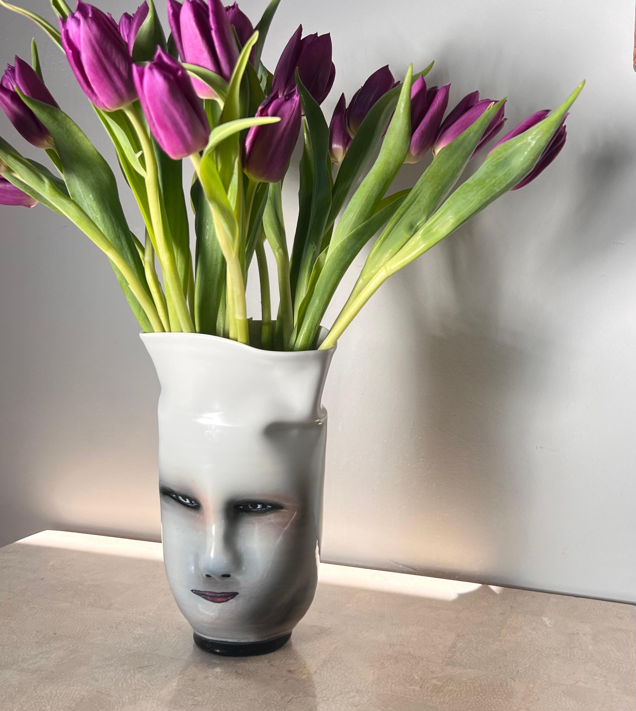 Ceramic Eerie Postmodern Face Vase by Artist Bing Gleitsman, 1996