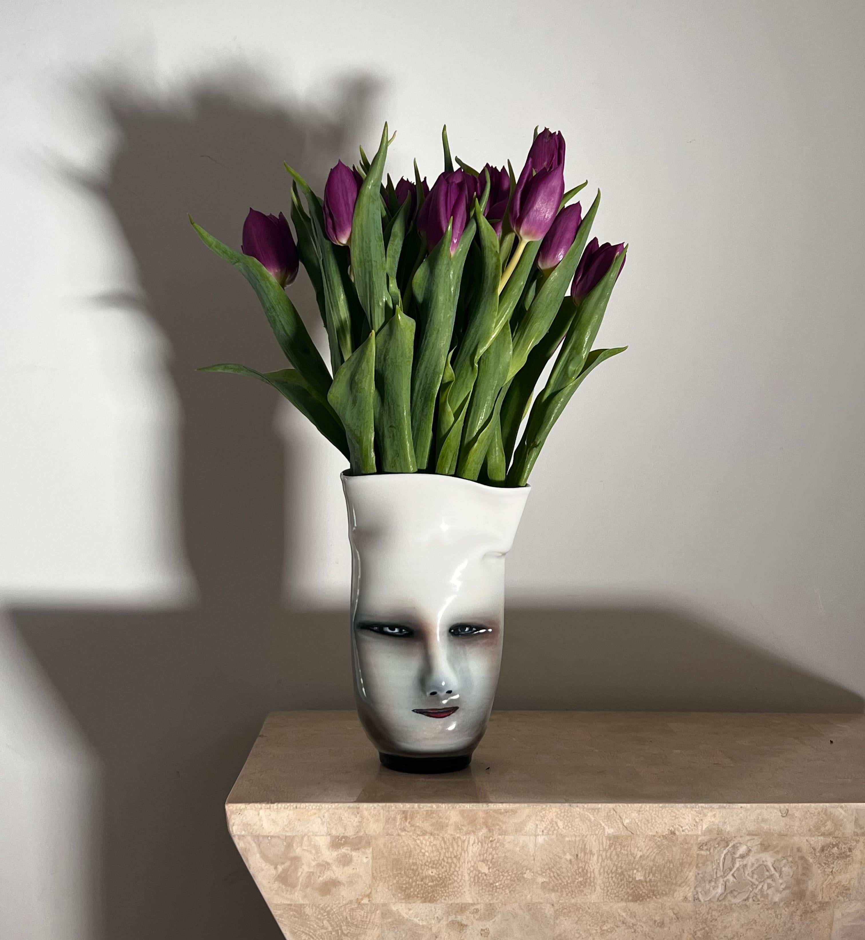 Eerie Postmodern Face Vase by Artist Bing Gleitsman, 1996 For Sale 6
