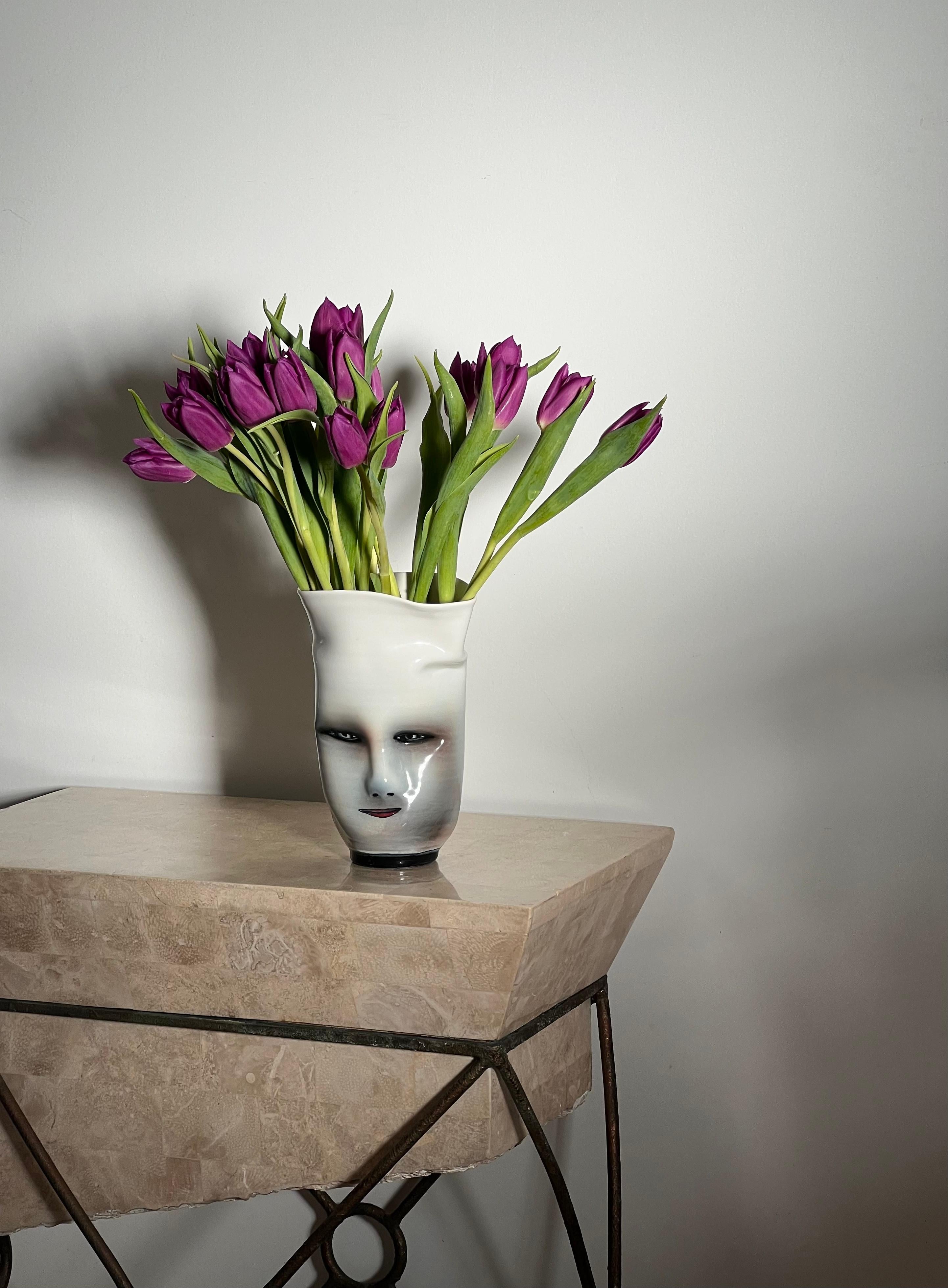 Eerie Postmodern Face Vase by Artist Bing Gleitsman, 1996 For Sale 7