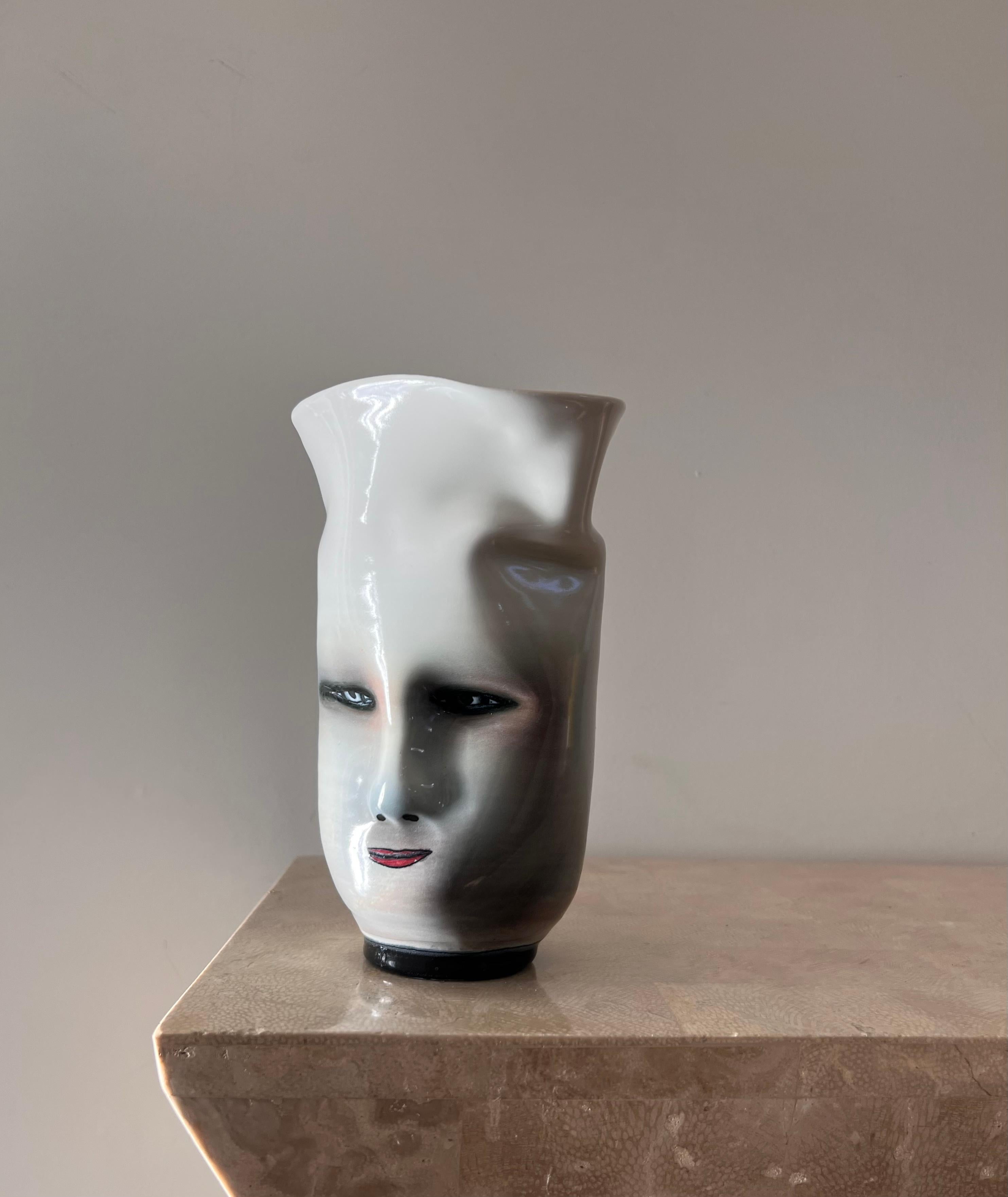 Post-Modern Eerie Postmodern Face Vase by Artist Bing Gleitsman, 1996 For Sale