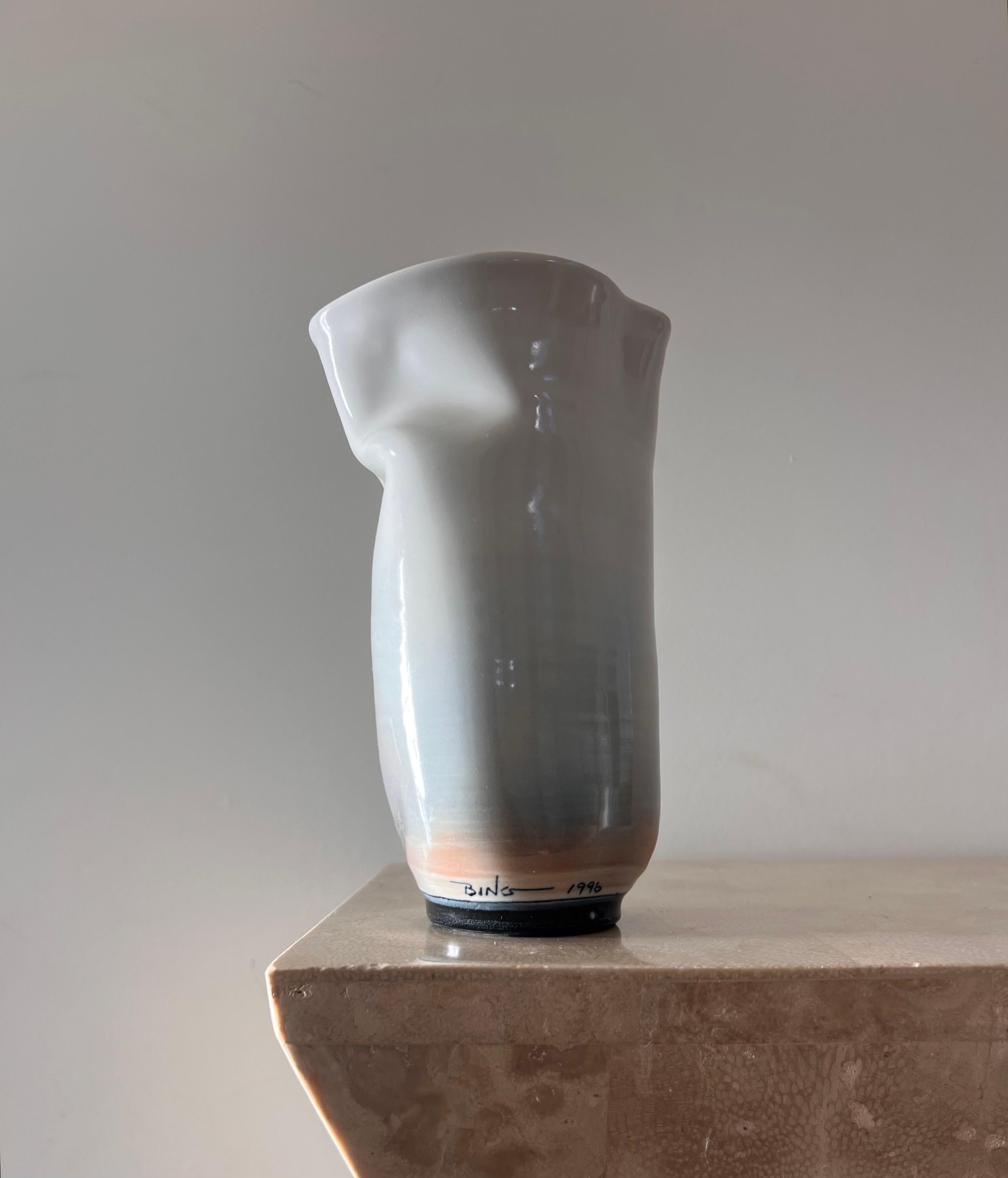 Glazed Eerie Postmodern Face Vase by Artist Bing Gleitsman, 1996 For Sale