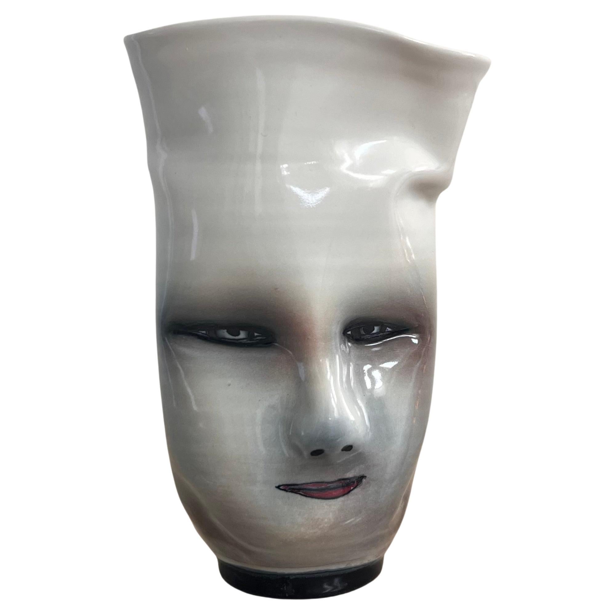 Eerie Postmodern Face Vase by Artist Bing Gleitsman, 1996 For Sale