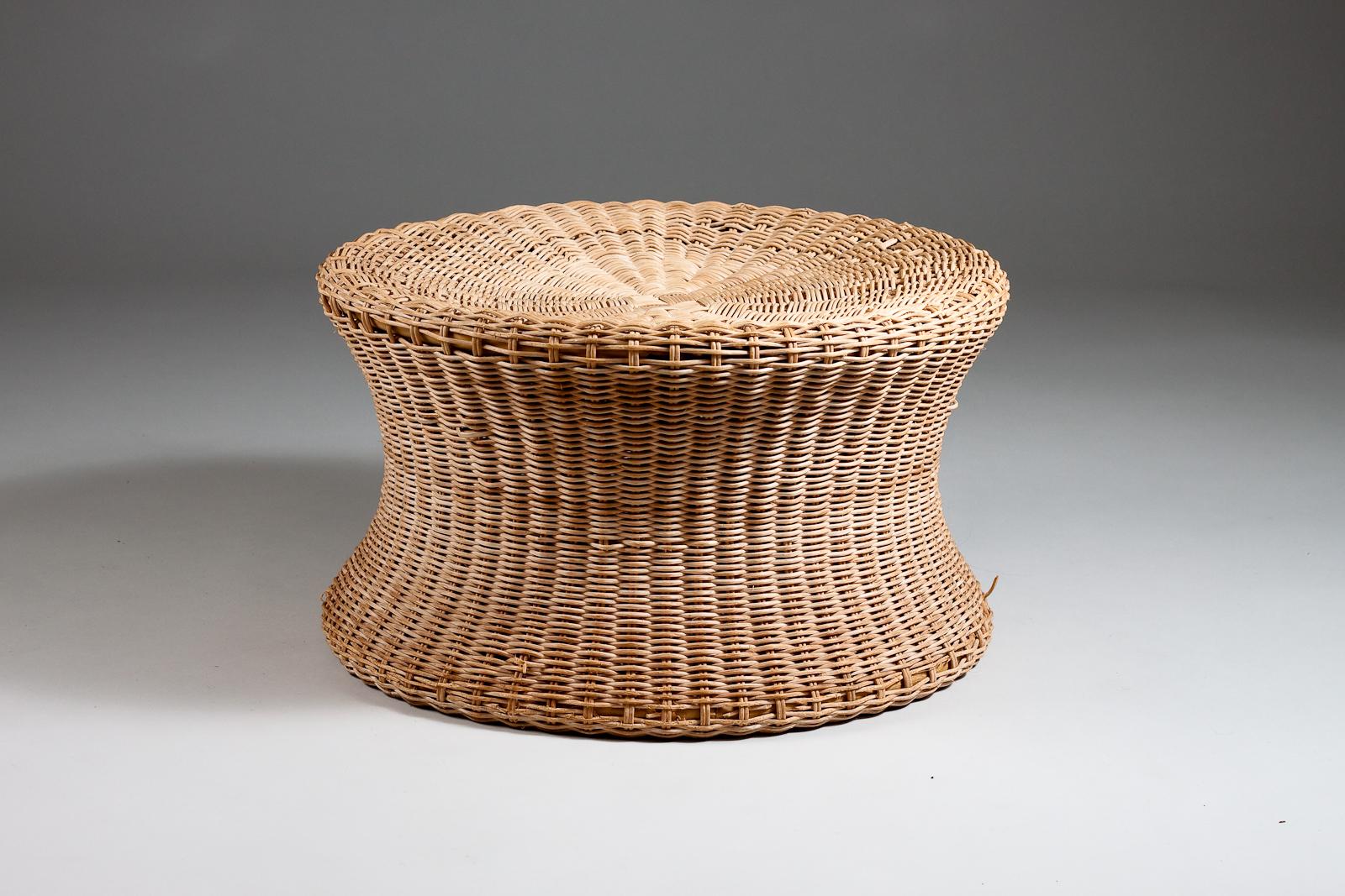 Introducing the iconic Eero Aarnio wicker Juttu stool, originally designed in the 1960's and offered by Artek. This vintage design piece features a unique and playful form that perfectly encapsulates the spirit of the mid-century modern era. The use