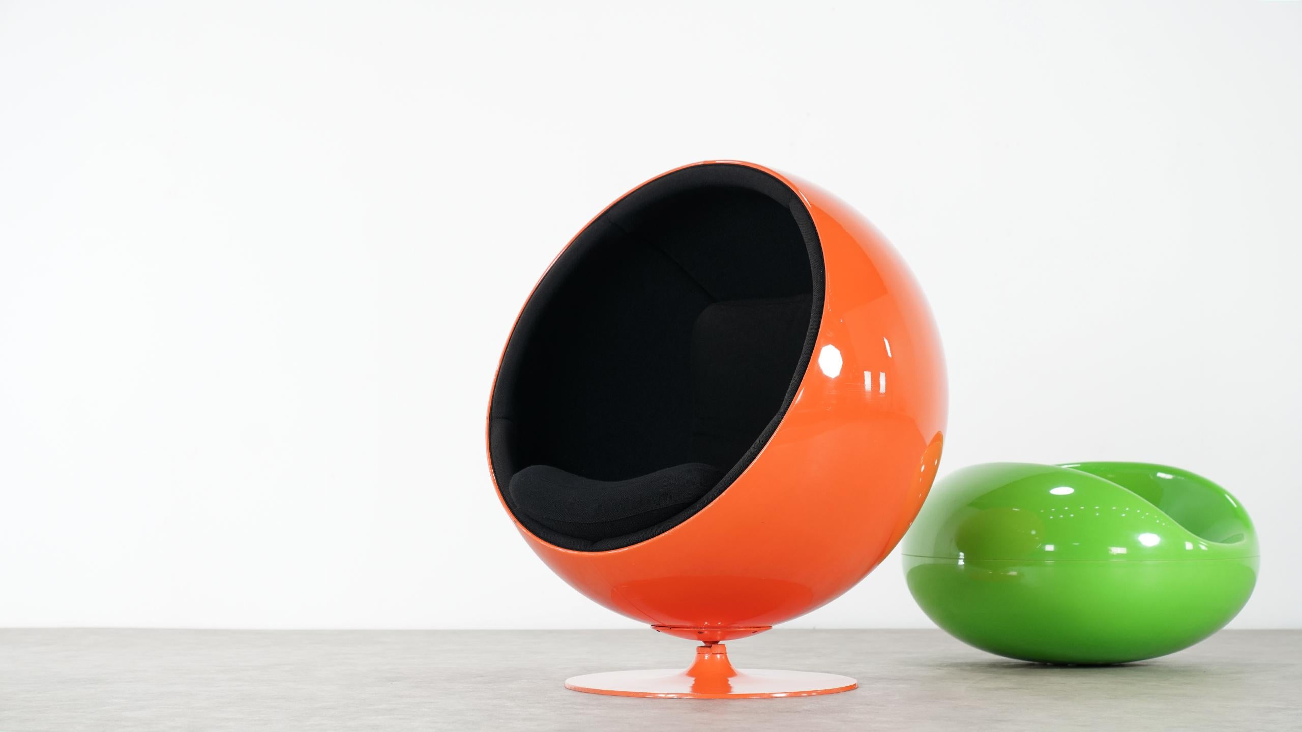 The ball chair was designed by Eero Aarnio in 1963 and presented at the International Furniture Fair in Cologne in 1966.

It became Aarnio’s international breakthrough. 
Eero Aarnio has always been fascinated by new materials and round shapes -