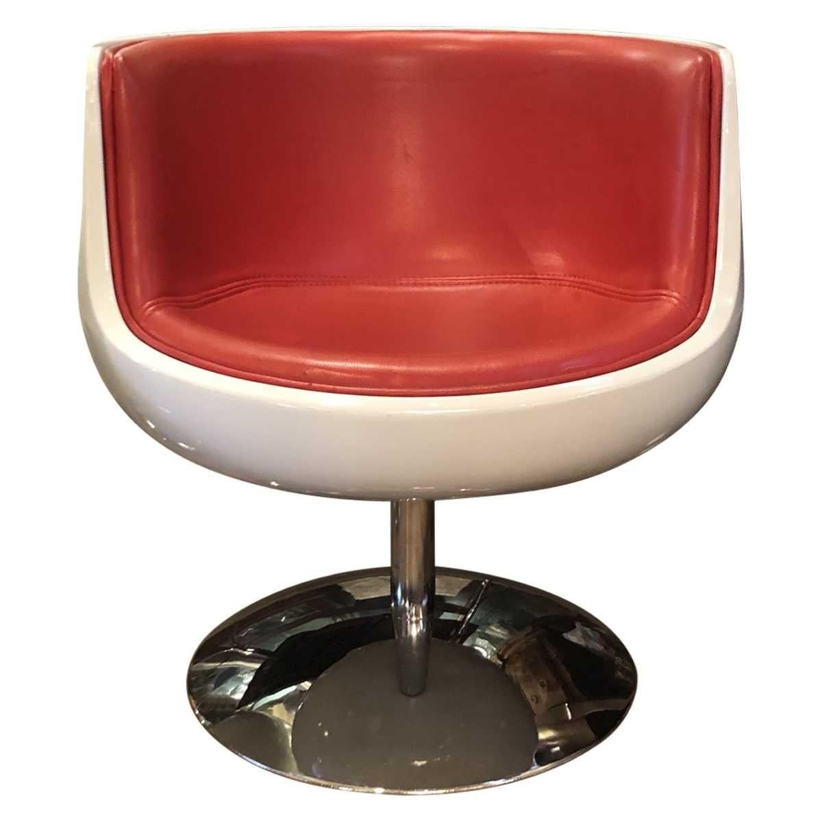 Modern Eero Aarnio Contemporary Red Leather, Cognac and Chrome Swivel Chairs