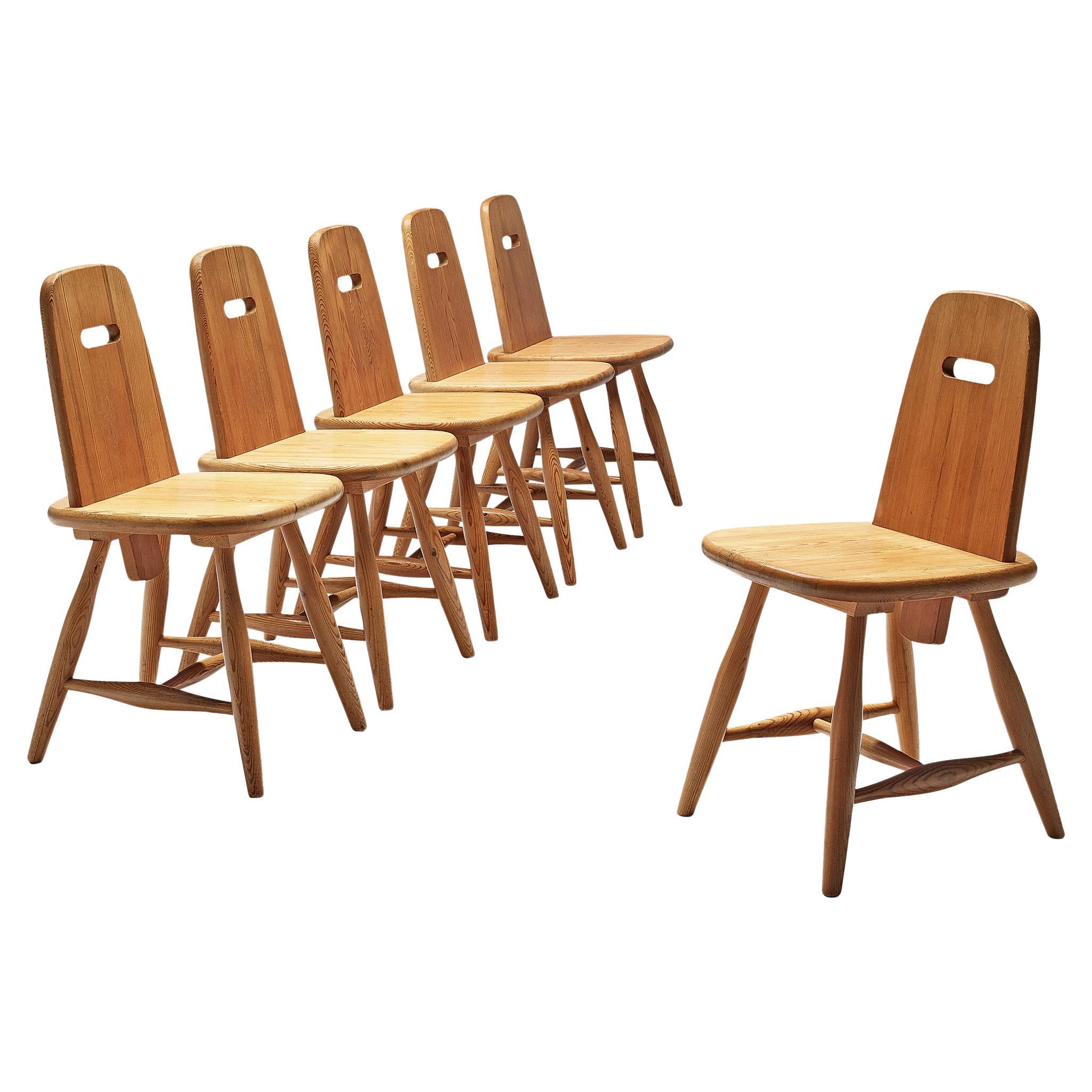 Ensemble de six chaises de salle à manger en pin massif Eero Aarnio pour Laukaan Puu  en vente
