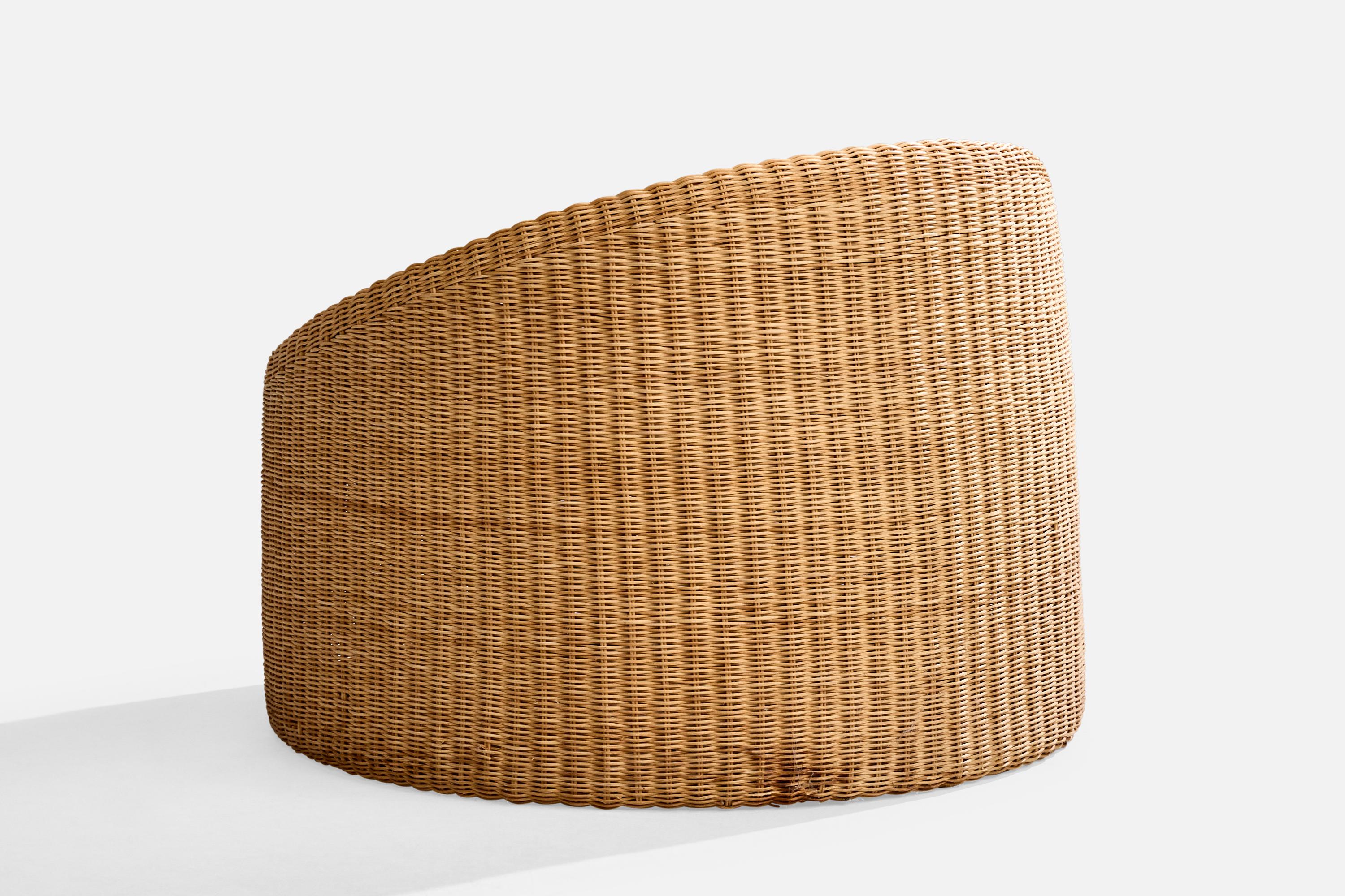 Fine XX secolo Eero Aarnio, Sedie da salotto, rattan, pelle, Finlandia, anni '70 in vendita