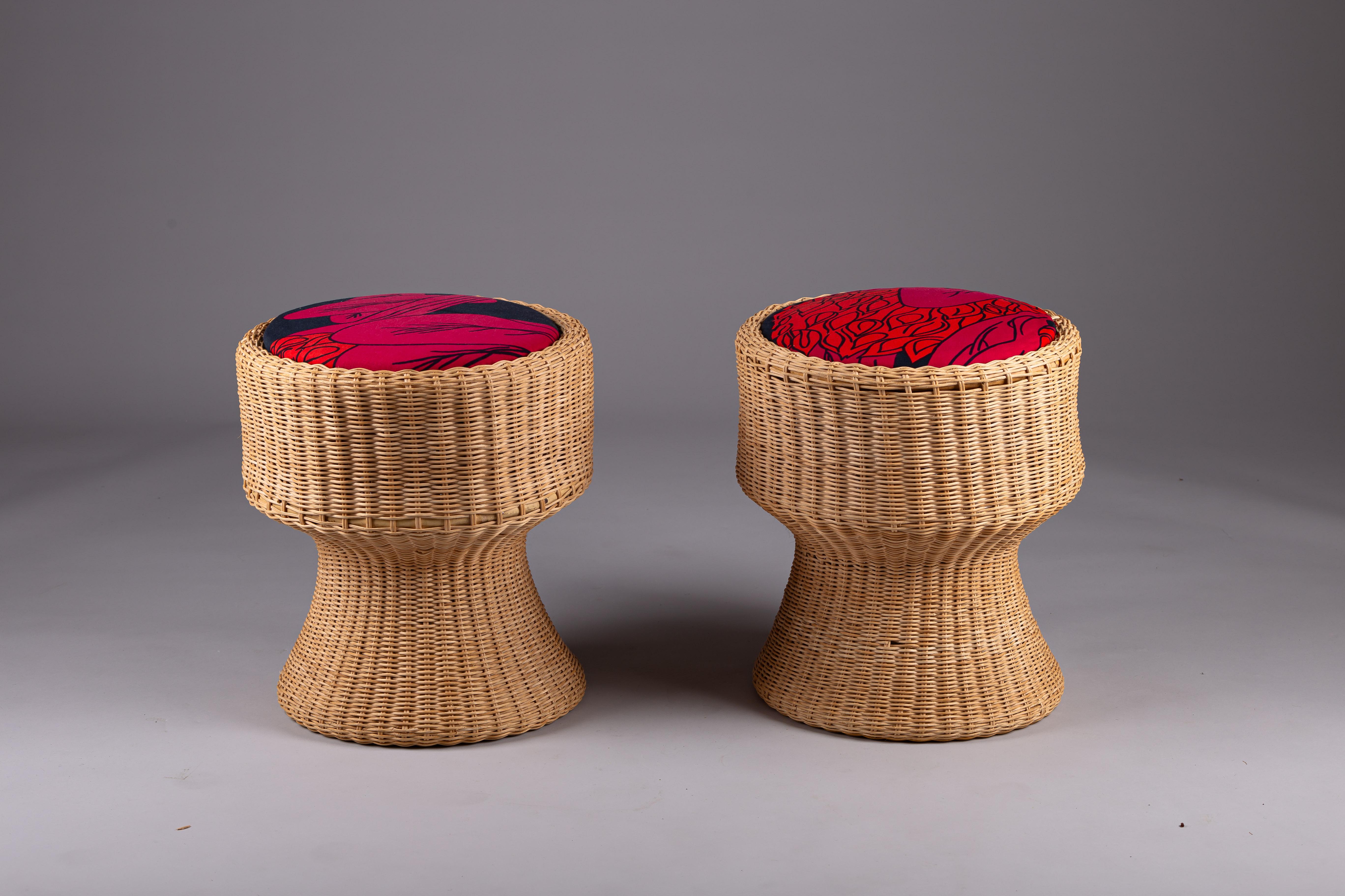 Finnish Eero Aarnio, pair of rattan Juttu stools For Sale