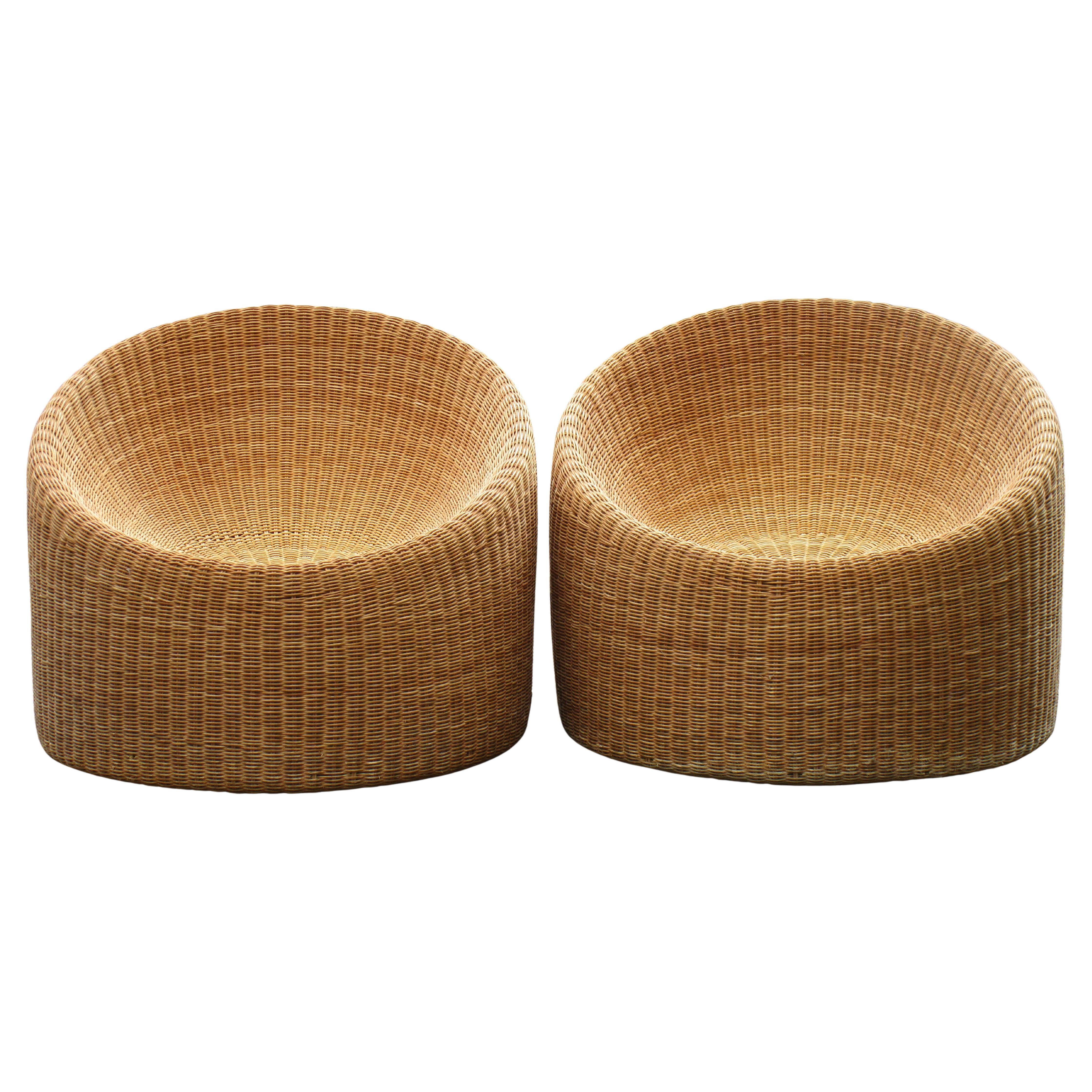 A pair of woven rattan 