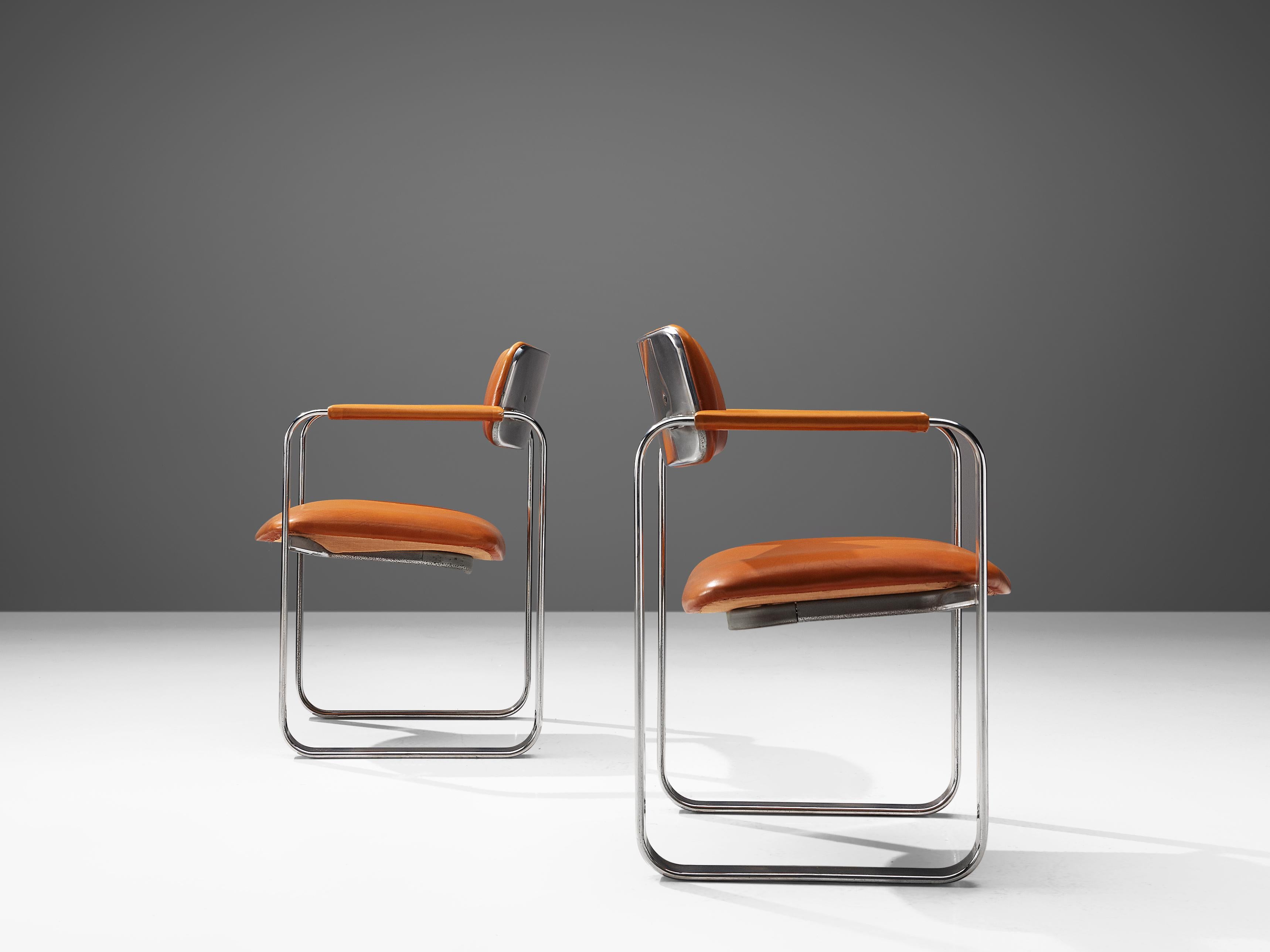 Eero Aarnio Set of Four Armchairs in Cognac Leather and Polished Aluminium 3