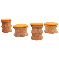 Eero Aarnio Wicker and Upholstered Ottomans or Stools