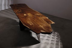 Modern Brutalist Walnut Sculptural Dining Table, EM204