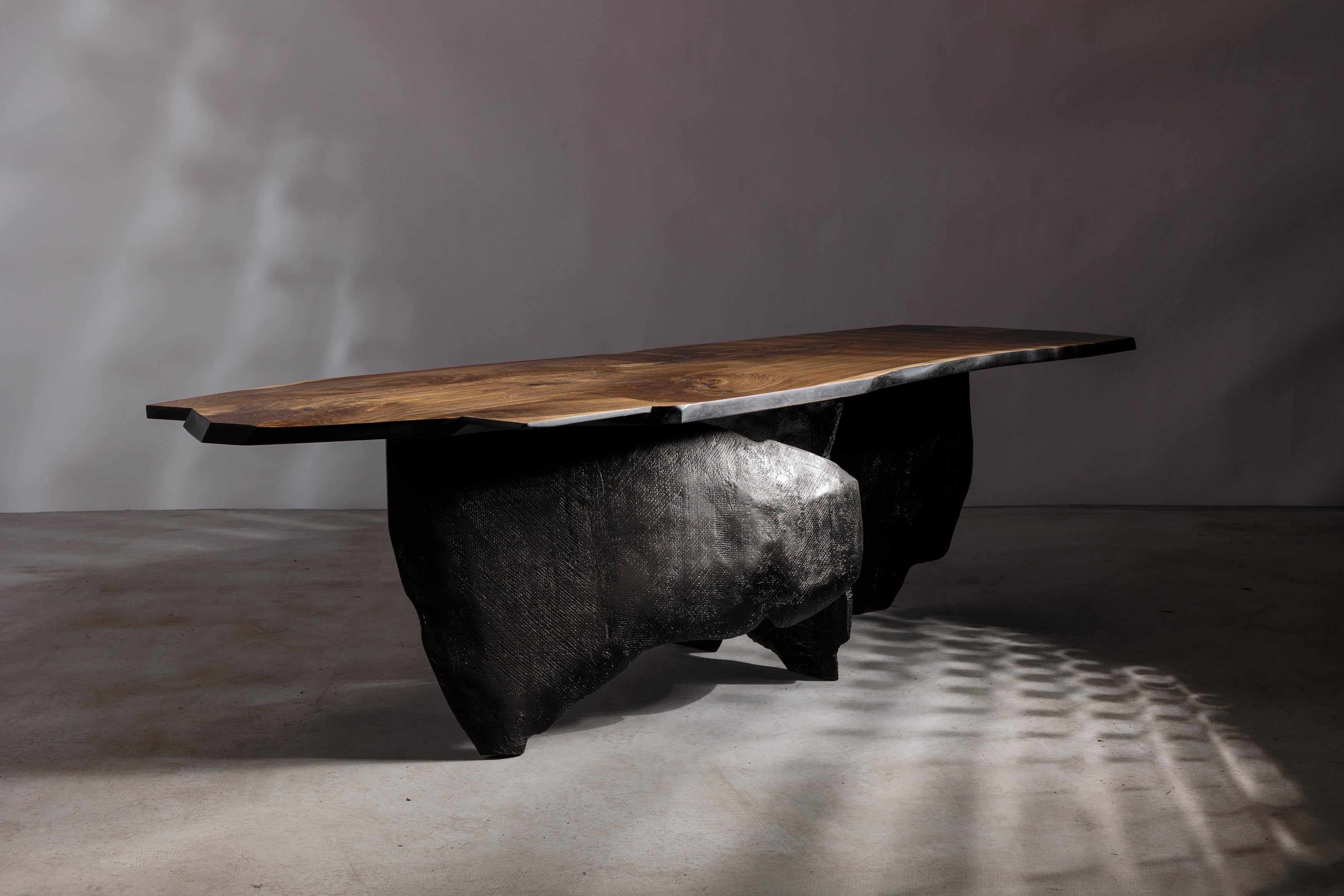 Romanian Modern Brutalist Walnut Sculptural Dining Table, EM204 For Sale