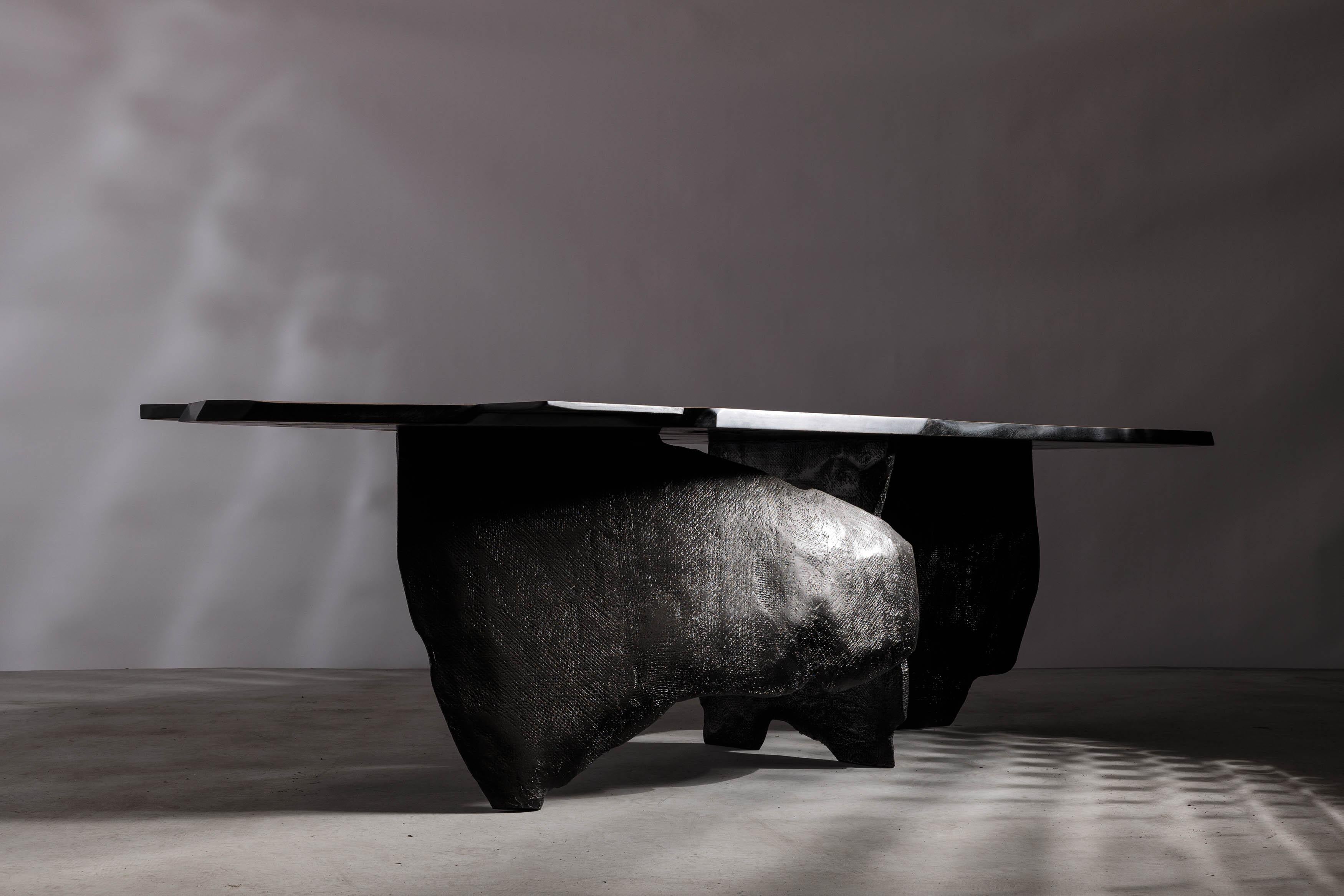 Blackened Modern Brutalist Walnut Sculptural Dining Table, EM204 For Sale