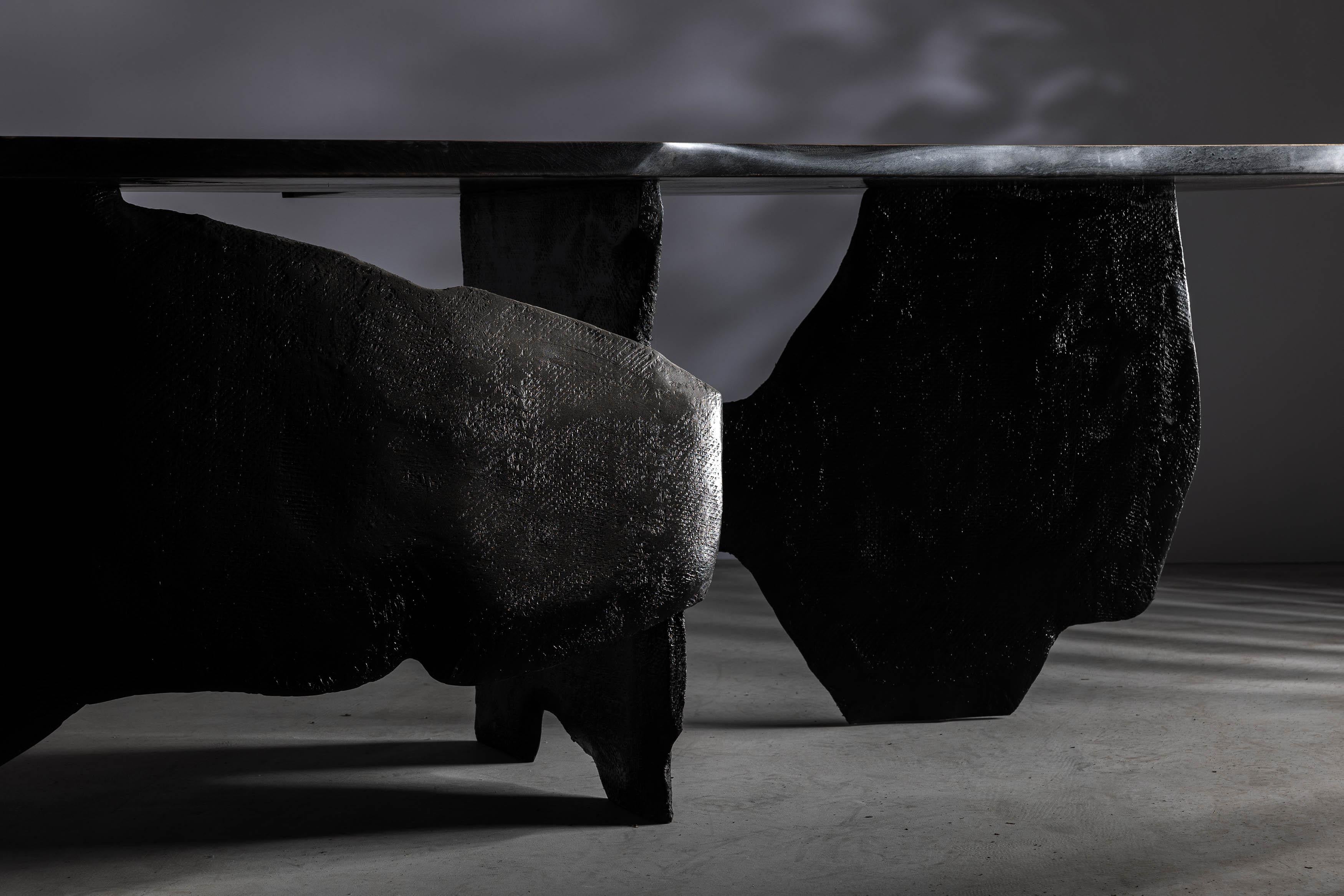 Contemporary Modern Brutalist Walnut Sculptural Dining Table, EM204 For Sale
