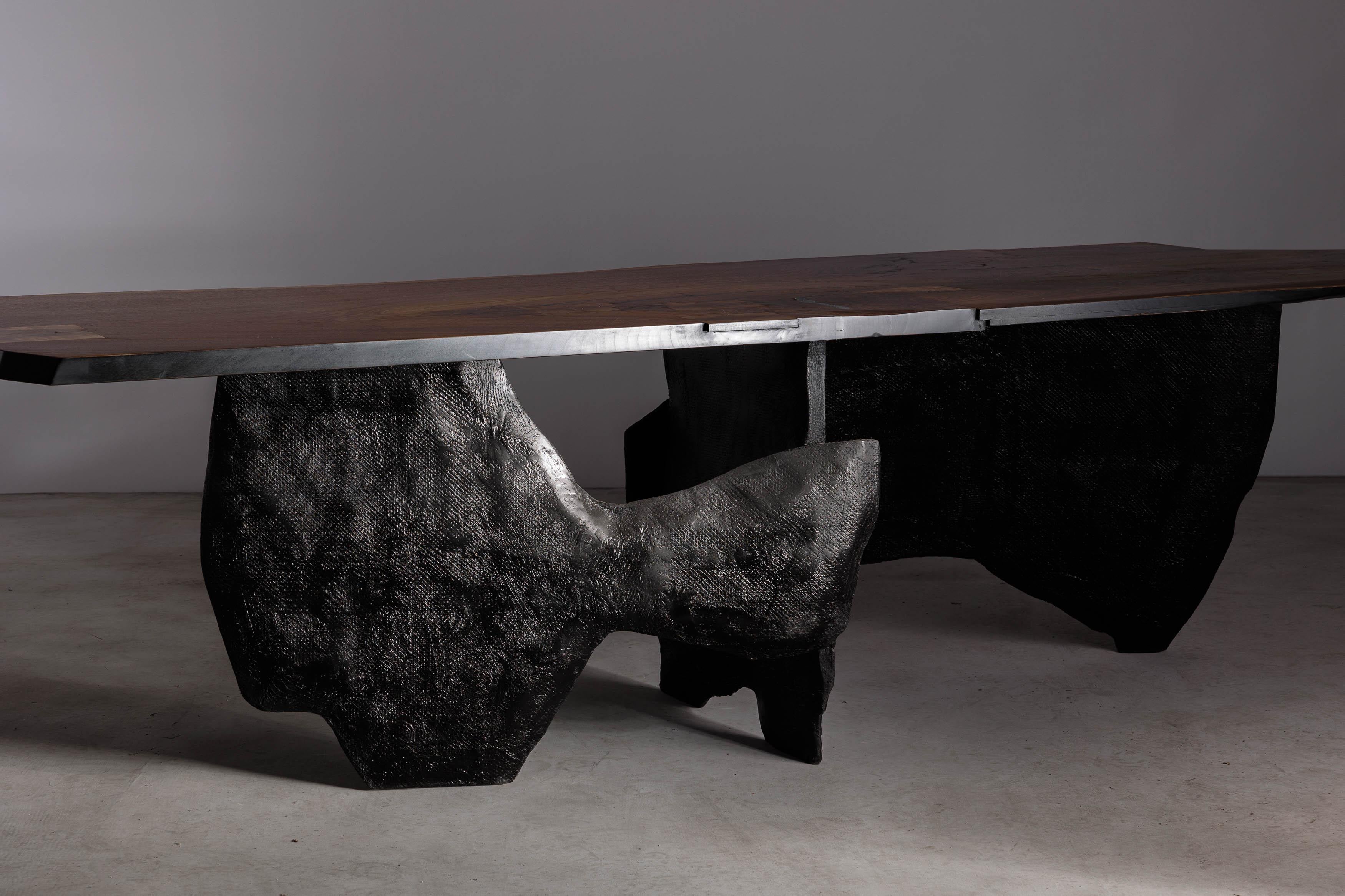 Modern Brutalist Walnut Sculptural Dining Table, EM204 For Sale 2