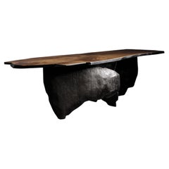 Modern Brutalist Walnut Sculptural Dining Table, EM204