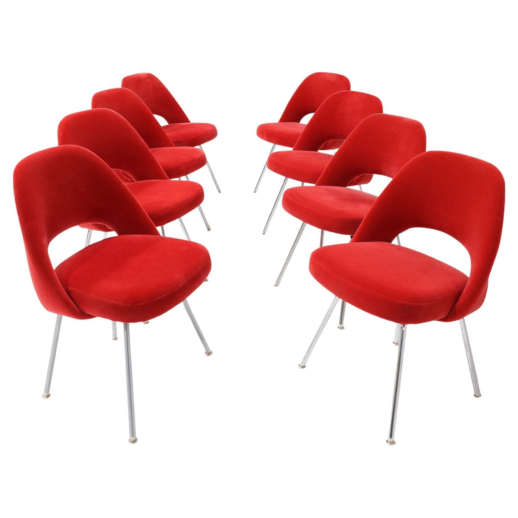 Eero Saarinen Armless Executive Chairs by Knoll in Donghia Red Mohair