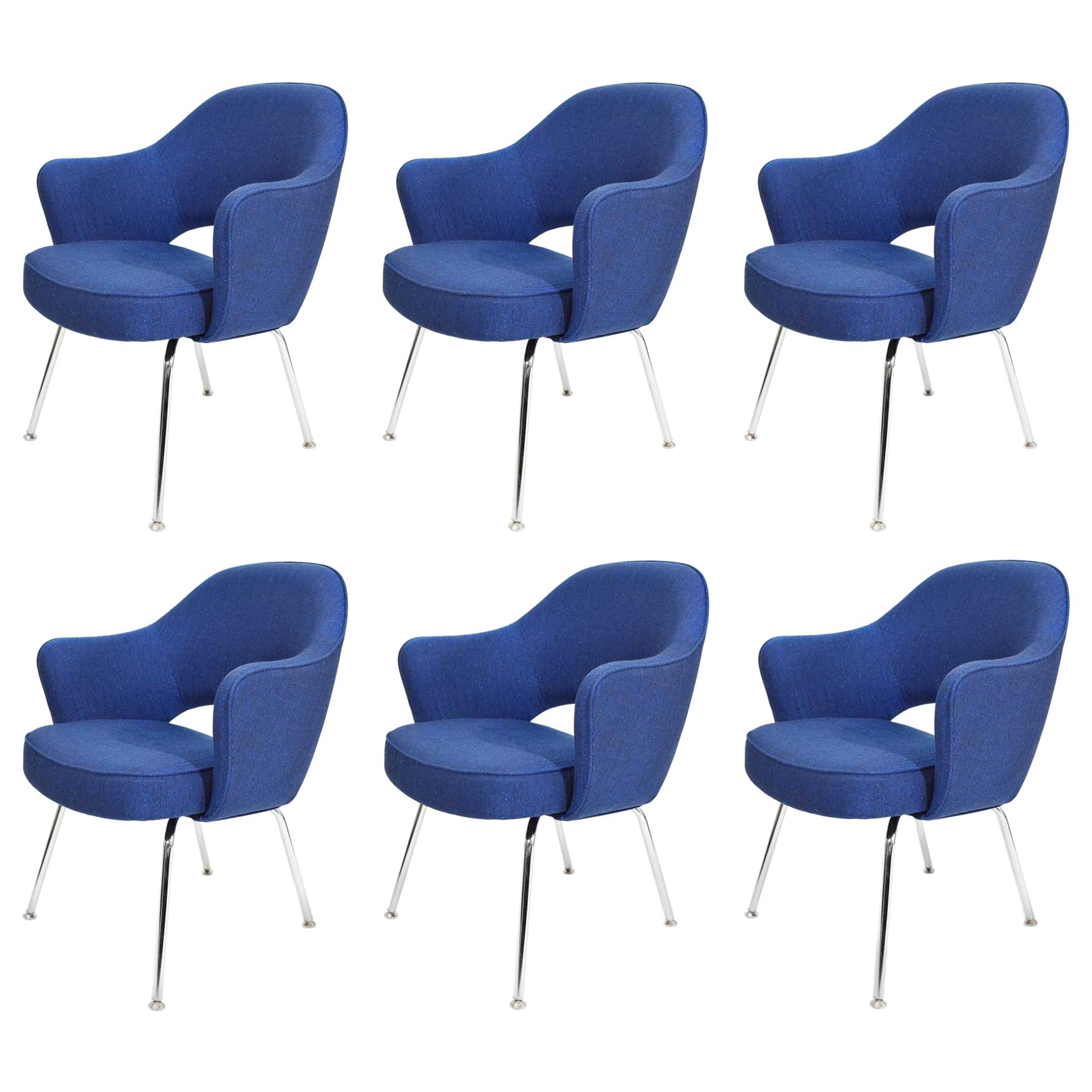Eero Saarinen Executive Armchair in Blue Raf Simons Upholstery