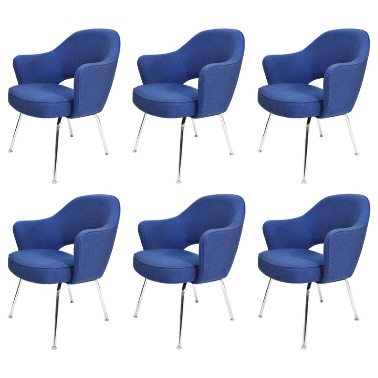 Eero Saarinen Executive Armchair in Blue Raf Simons Upholstery For Sale