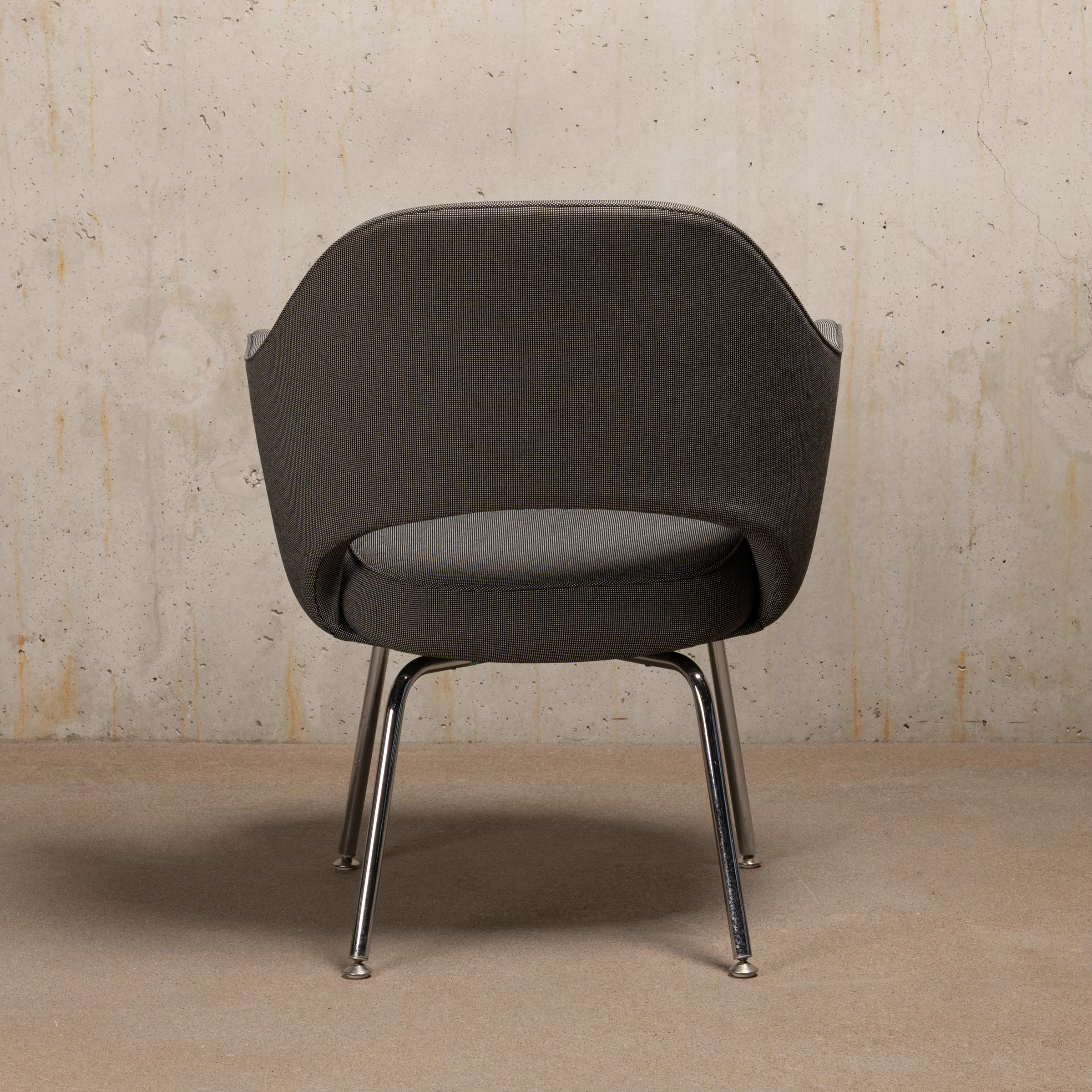 Plated Eero Saarinen Executive Armchairs in Heather Gray Fabric for Knoll