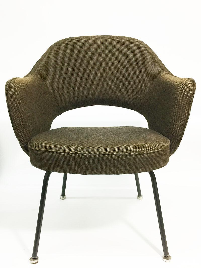 Eero Saarinen executive chair with arms, 1950s

Brown upholstered fabric with chrome, black legs

Eero Saarinen and Charles Eames entries to the Museum of Modern Arts 