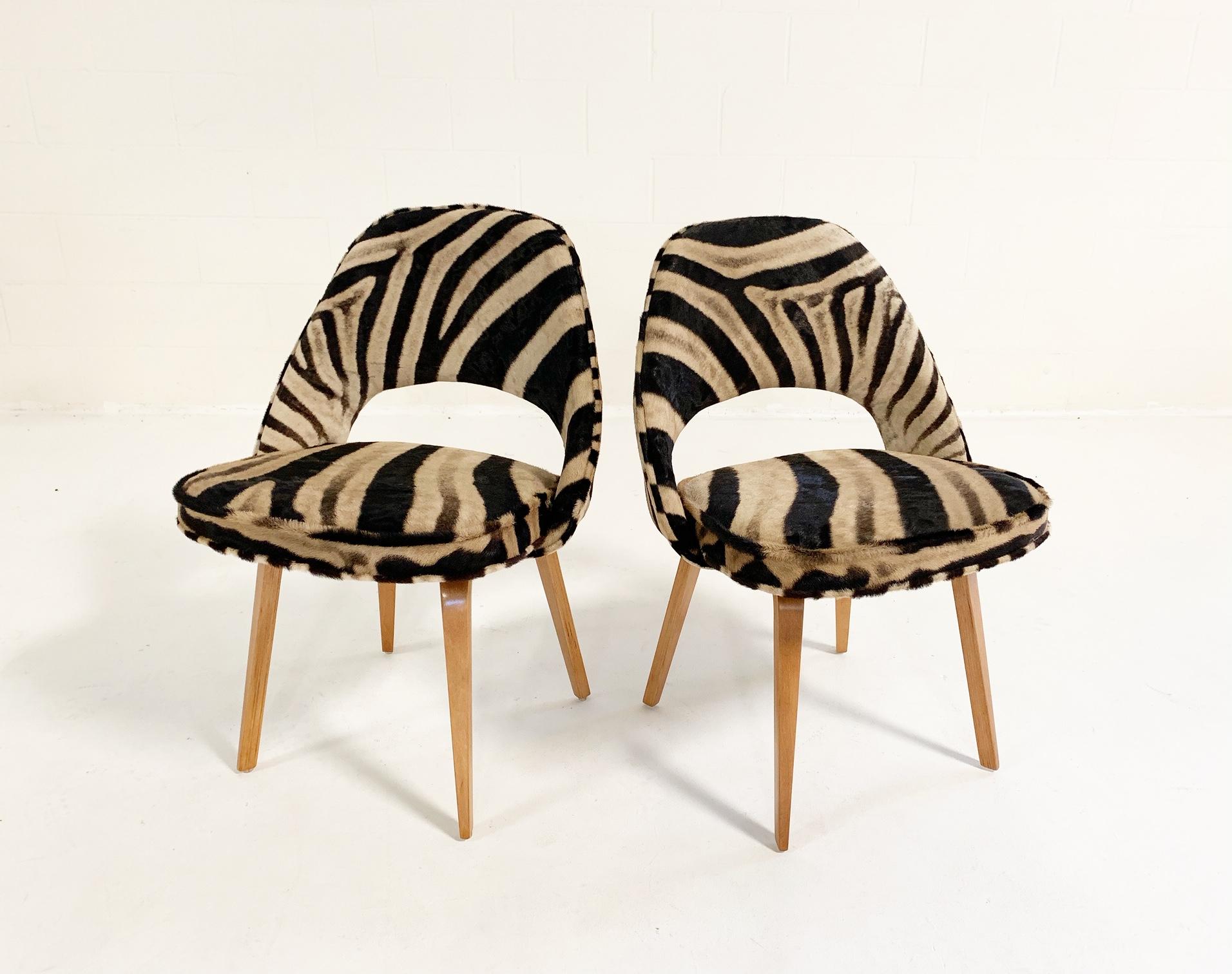 Mid-Century Modern Eero Saarinen Executive Chairs in Zebra Hide, Pair