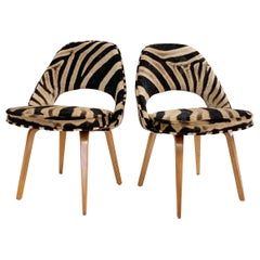 Eero Saarinen Executive Chairs in Zebra Hide, Pair