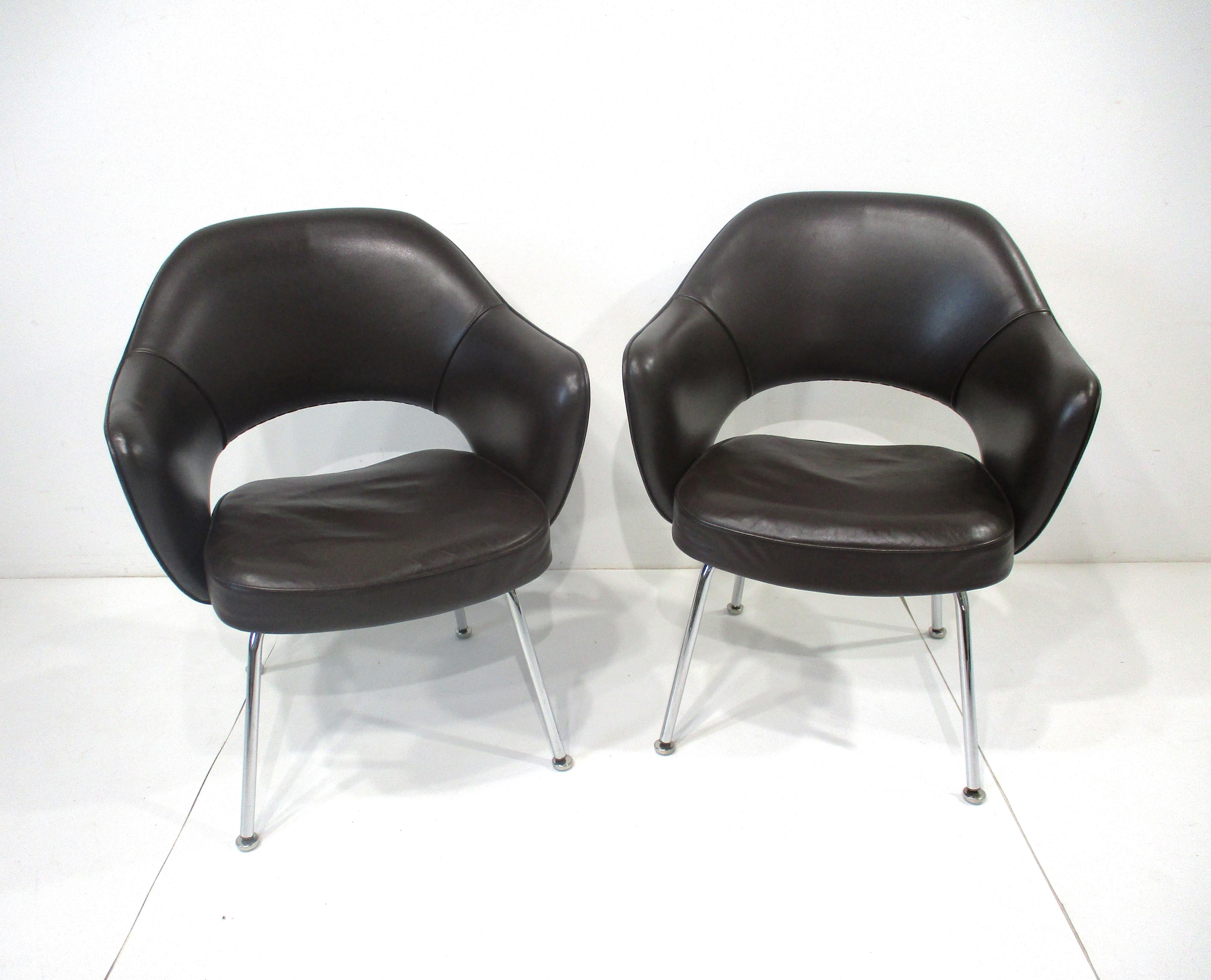 Eero Saarinen Executive Leather Arm Chairs by Knoll # M -71 6
