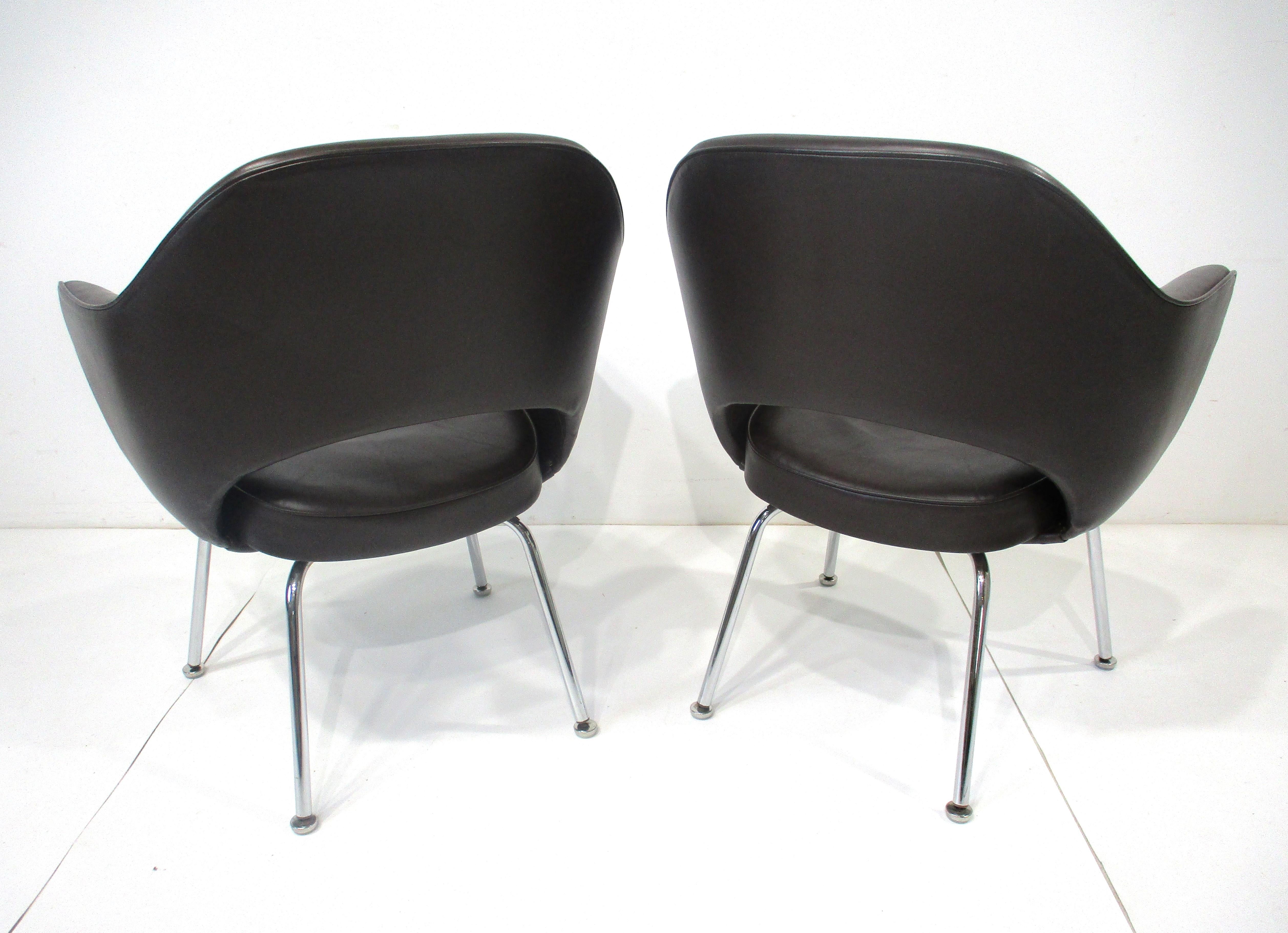 American Eero Saarinen Executive Leather Arm Chairs by Knoll # M -71