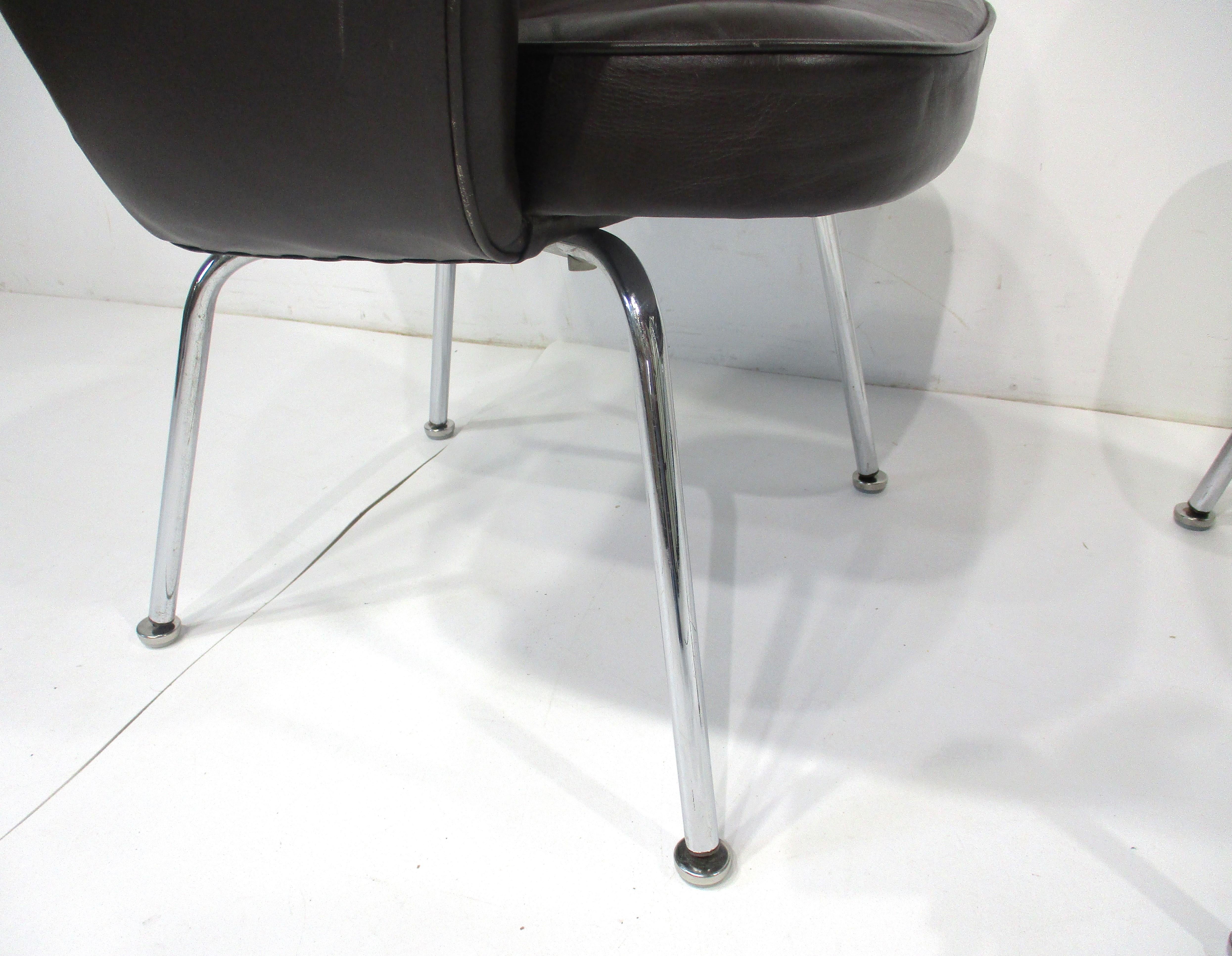 Metal Eero Saarinen Executive Leather Arm Chairs by Knoll # M -71