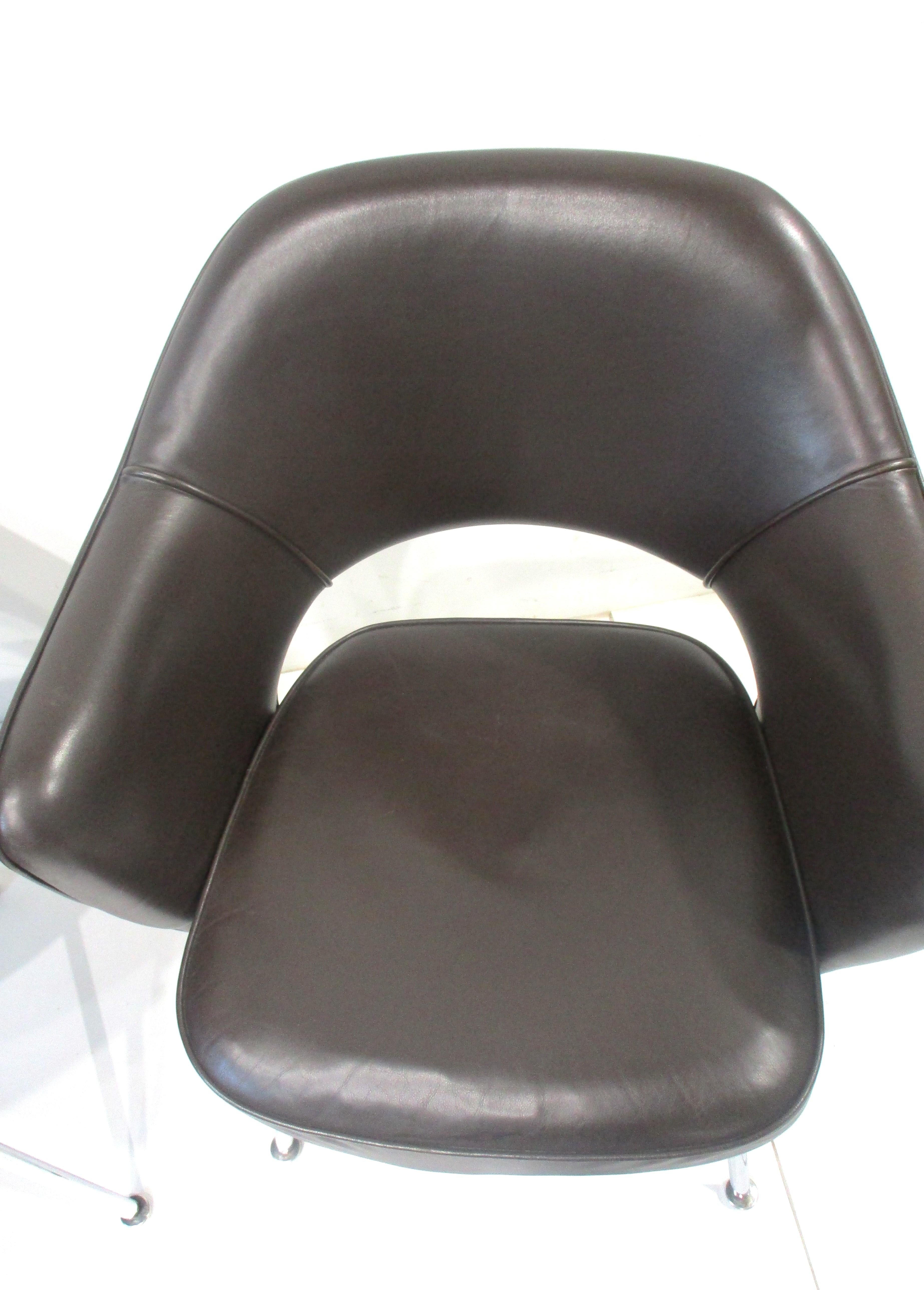 Eero Saarinen Executive Leather Arm Chairs by Knoll # M -71 2