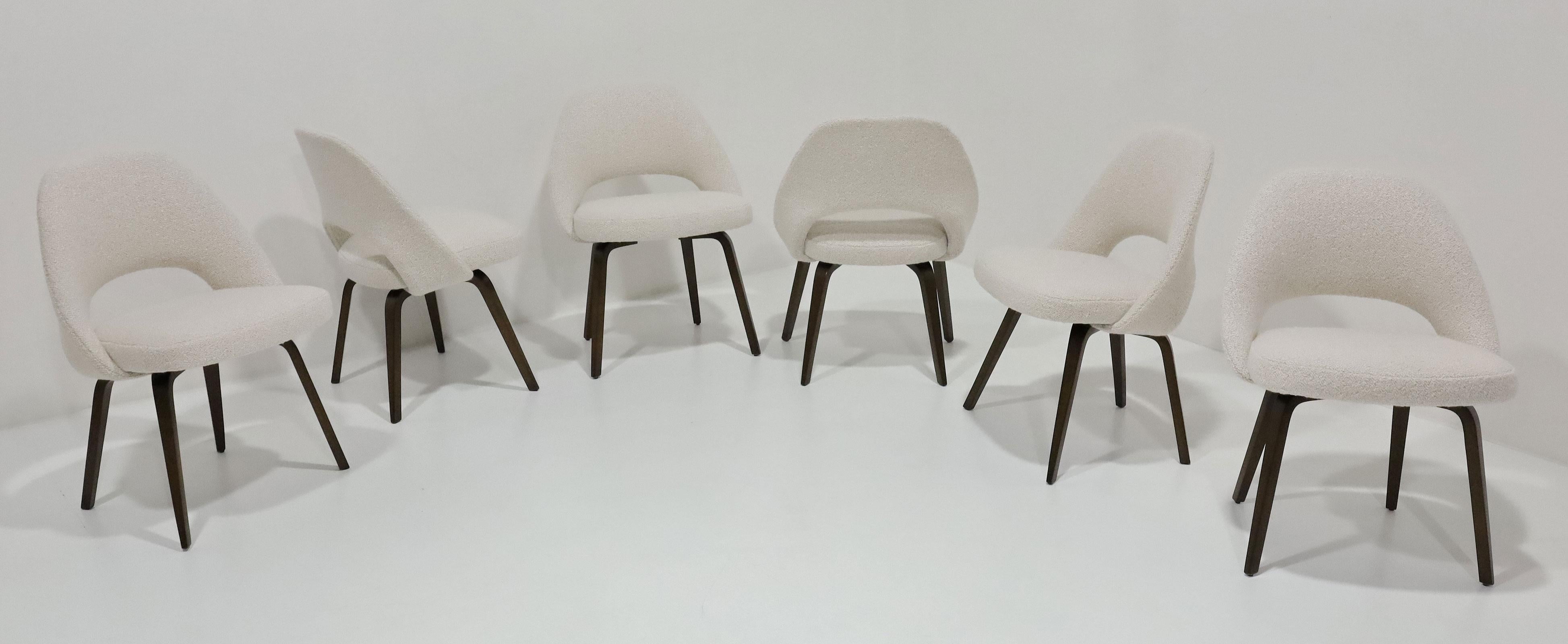 Mid-Century Modern Eero Saarinen for Knoll Armless Executive Chair with Walnut Legs and Boucle