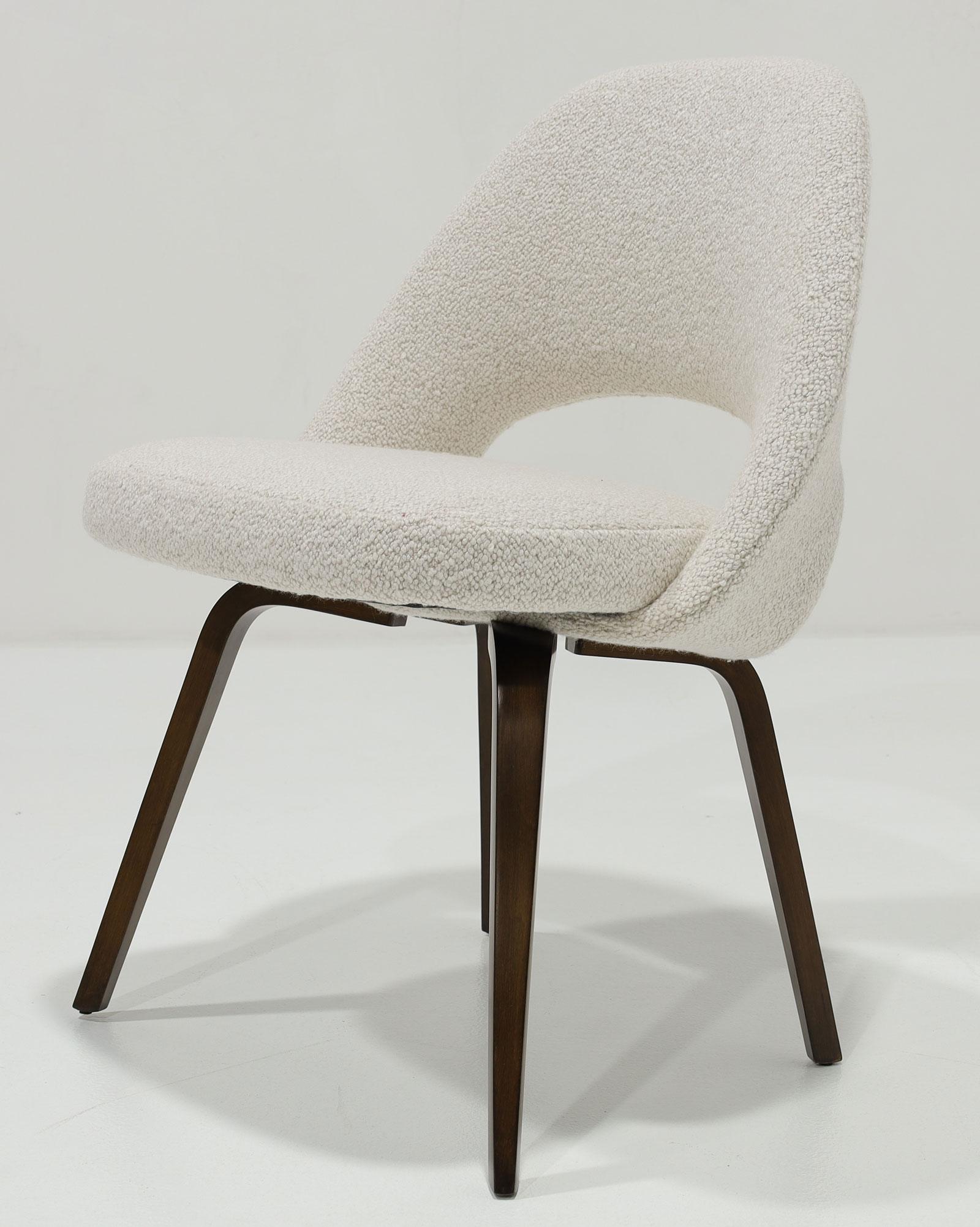 American Eero Saarinen for Knoll Armless Executive Chair with Walnut Legs and Boucle