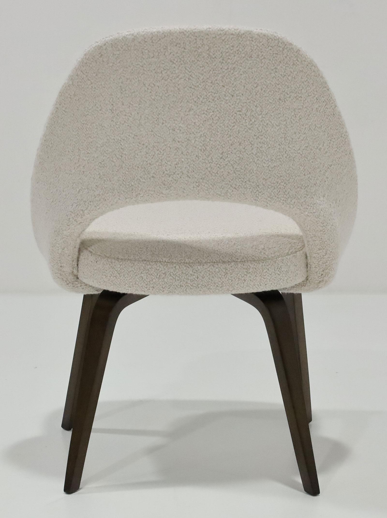 Upholstery Eero Saarinen for Knoll Armless Executive Chair with Walnut Legs and Boucle