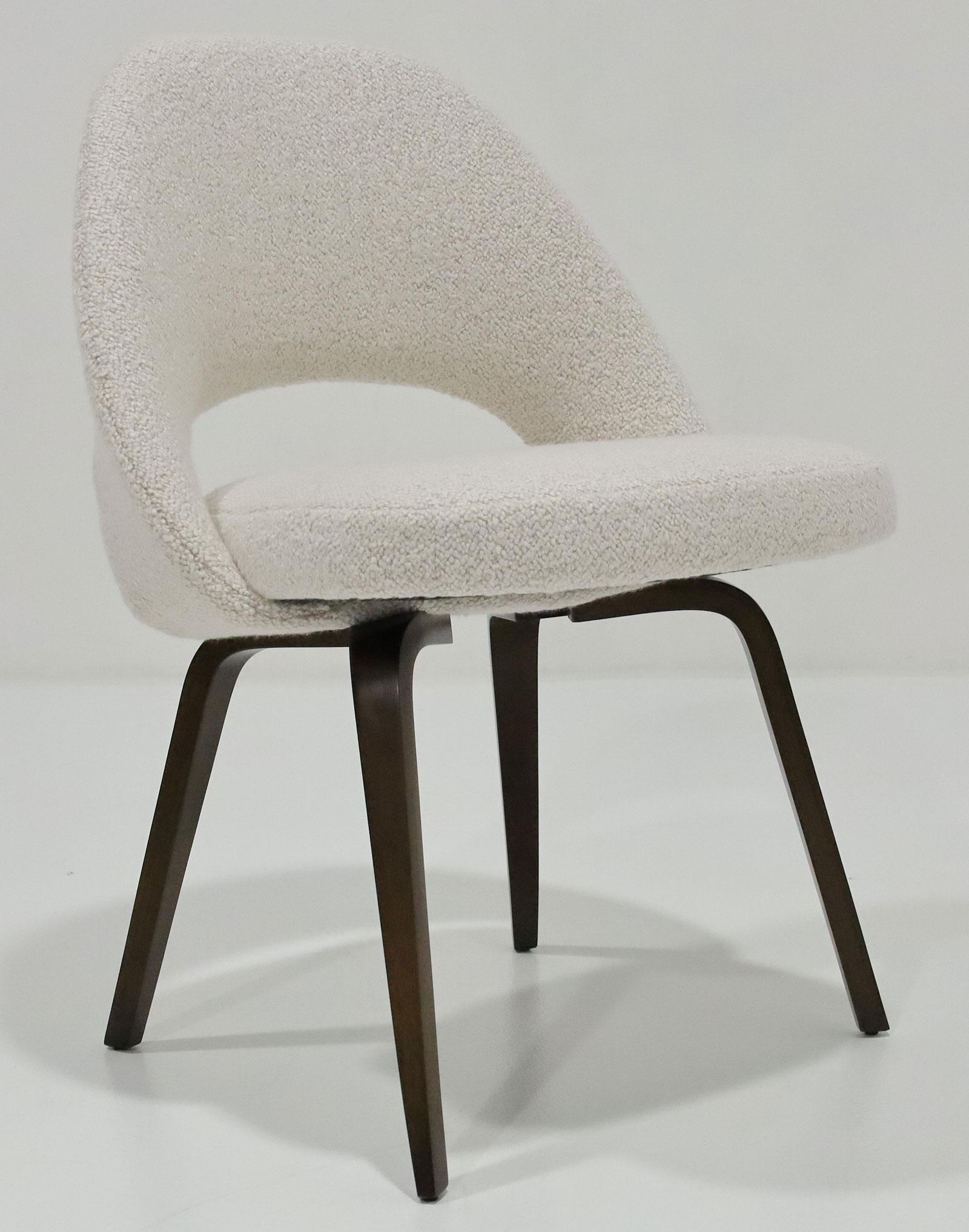 Eero Saarinen for Knoll Armless Executive Chair with Walnut Legs and Boucle 2