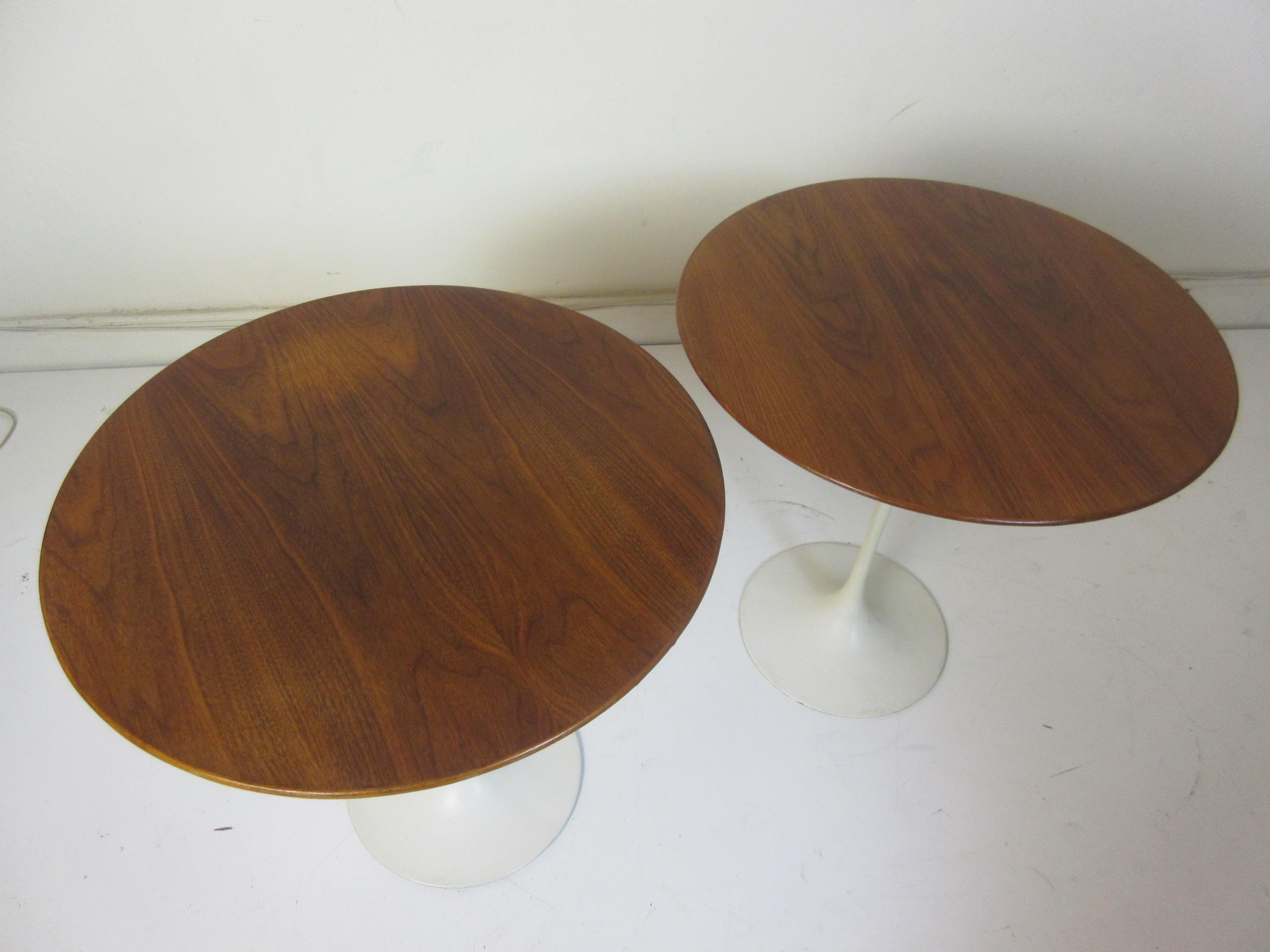 Iron Eero Saarinen for Knoll Associates Walnut Tulip Side Tables