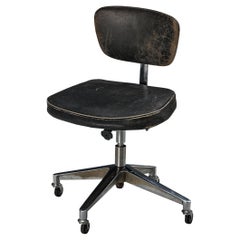 Retro Eero Saarinen for Knoll Desk Chair in Black Leather and Metal 