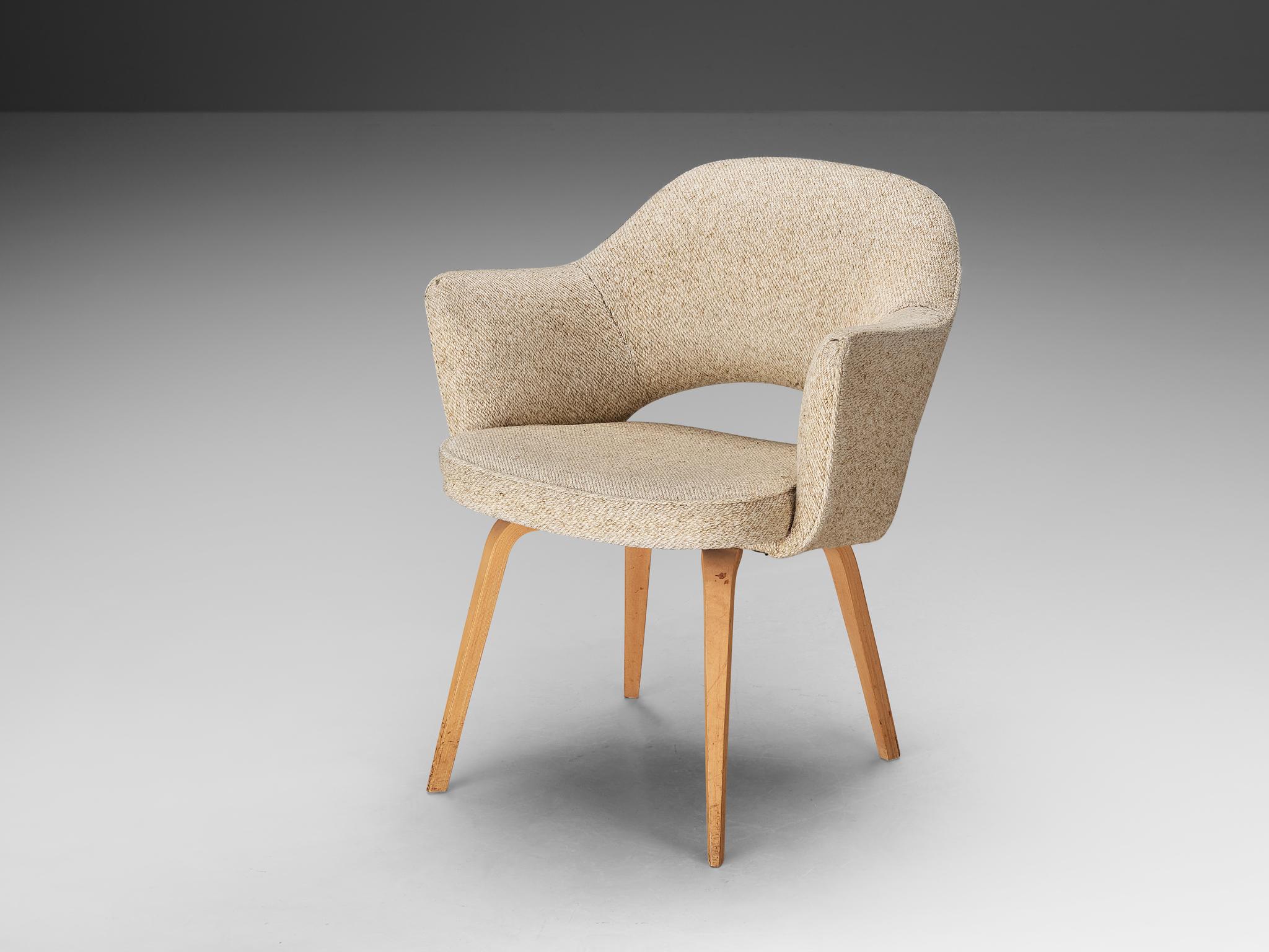 Eero Saarinen for Knoll International, armchair, oak, fabric, United States, design 1948, later production

An organic shaped armchair designed by Eero Saarinen. A fluid, sculptural form. This timeless and versatile design continues to fit