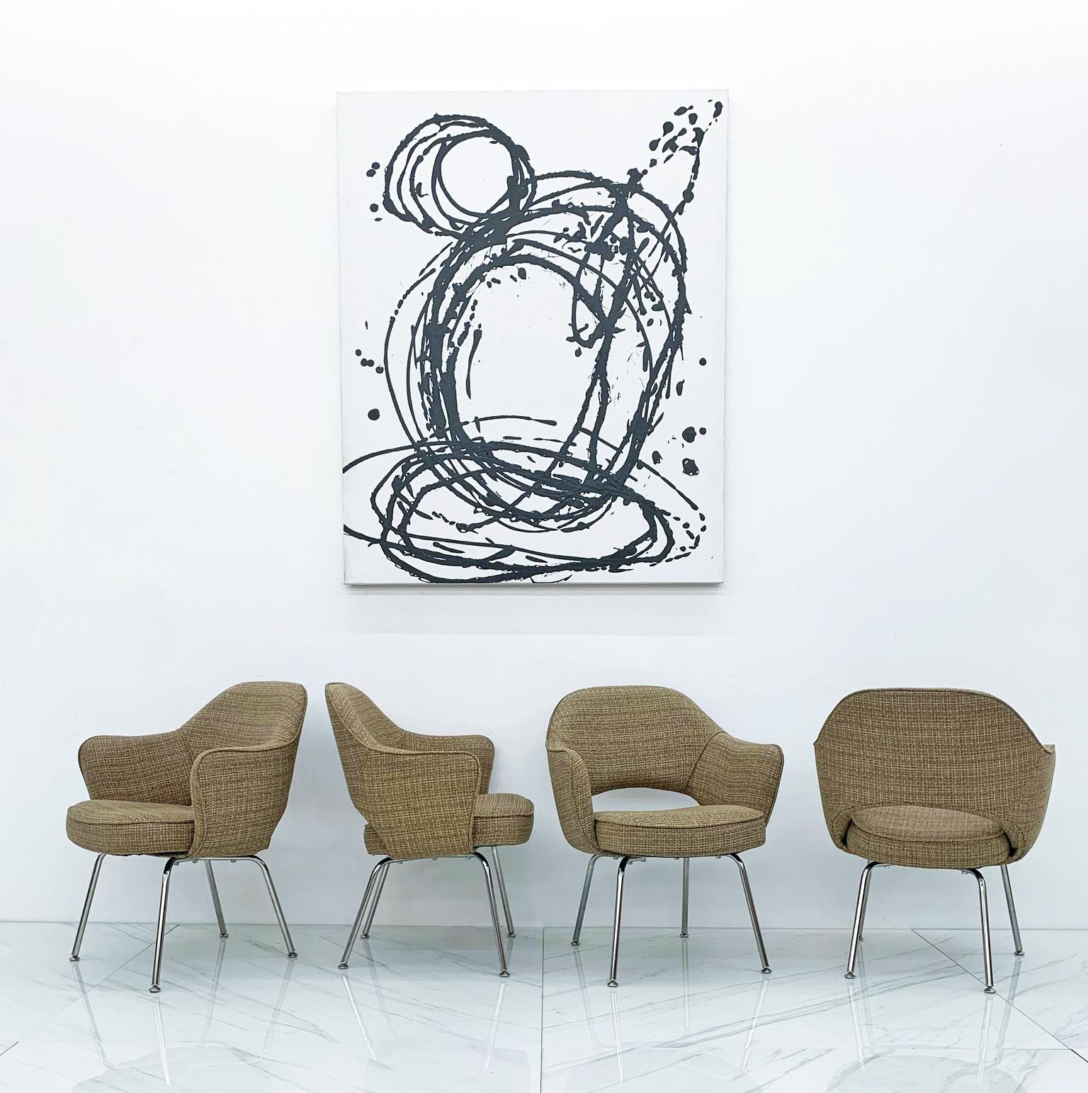 Contemporary Eero Saarinen for Knoll Executive Armchairs in Custom Tan Tweed For Sale