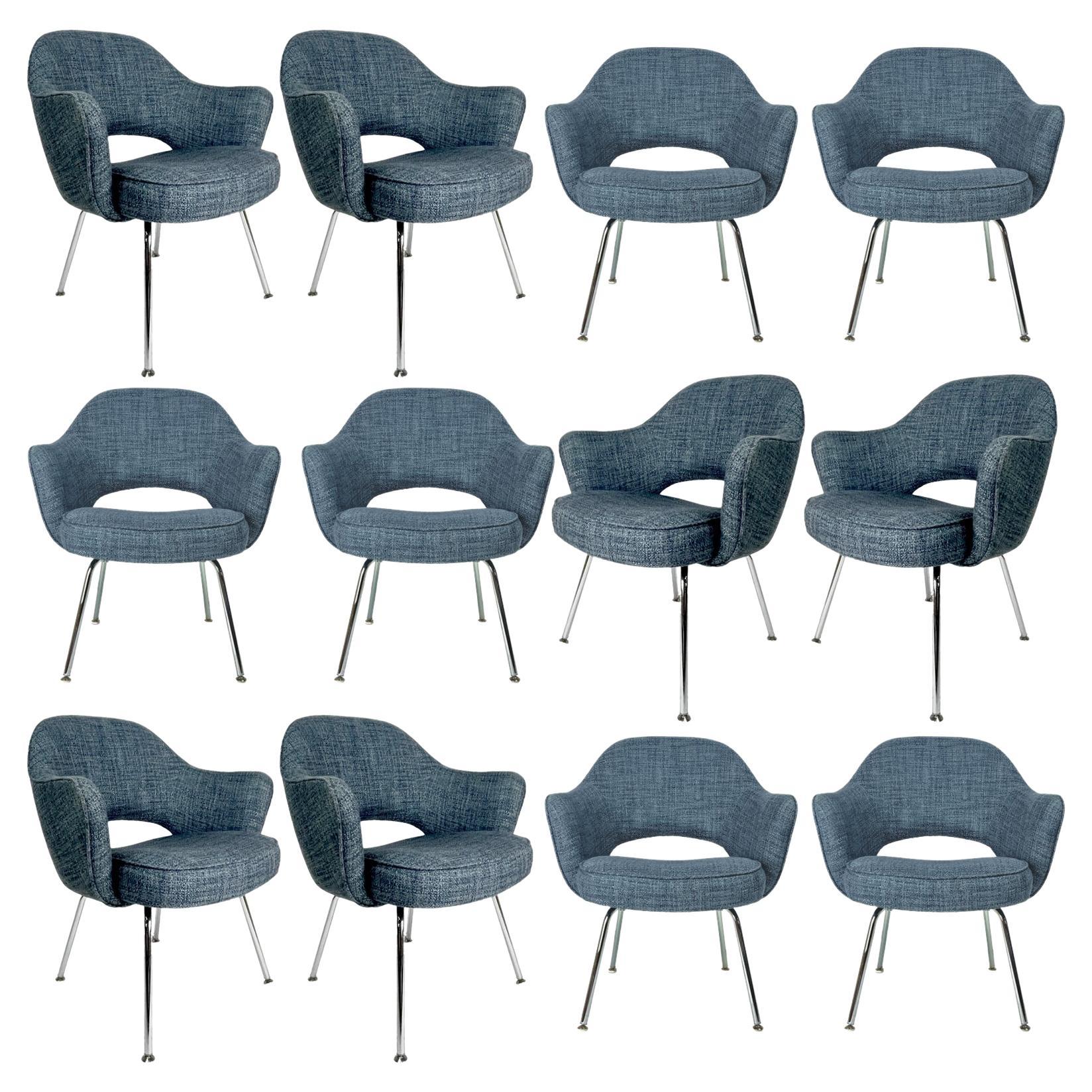 Eero Saarinen for Knoll Executive Armchairs in Heavy Weave Knoll Upholstery Blue