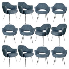 Retro Eero Saarinen for Knoll Executive Armchairs in Heavy Weave Knoll Upholstery Blue