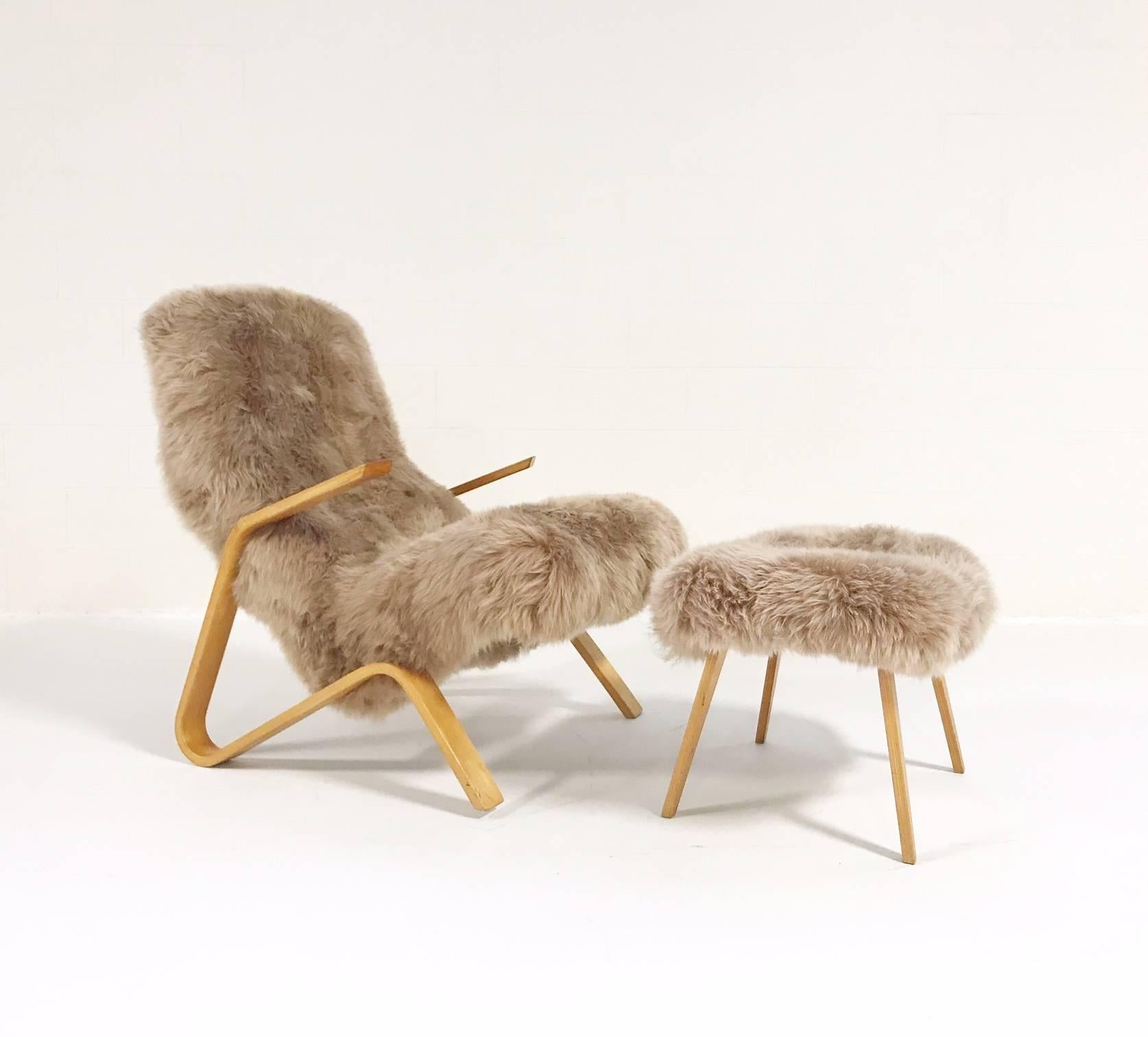 20th Century Eero Saarinen for Knoll Grasshopper Chair and Ottoman Restored in Sheepskin