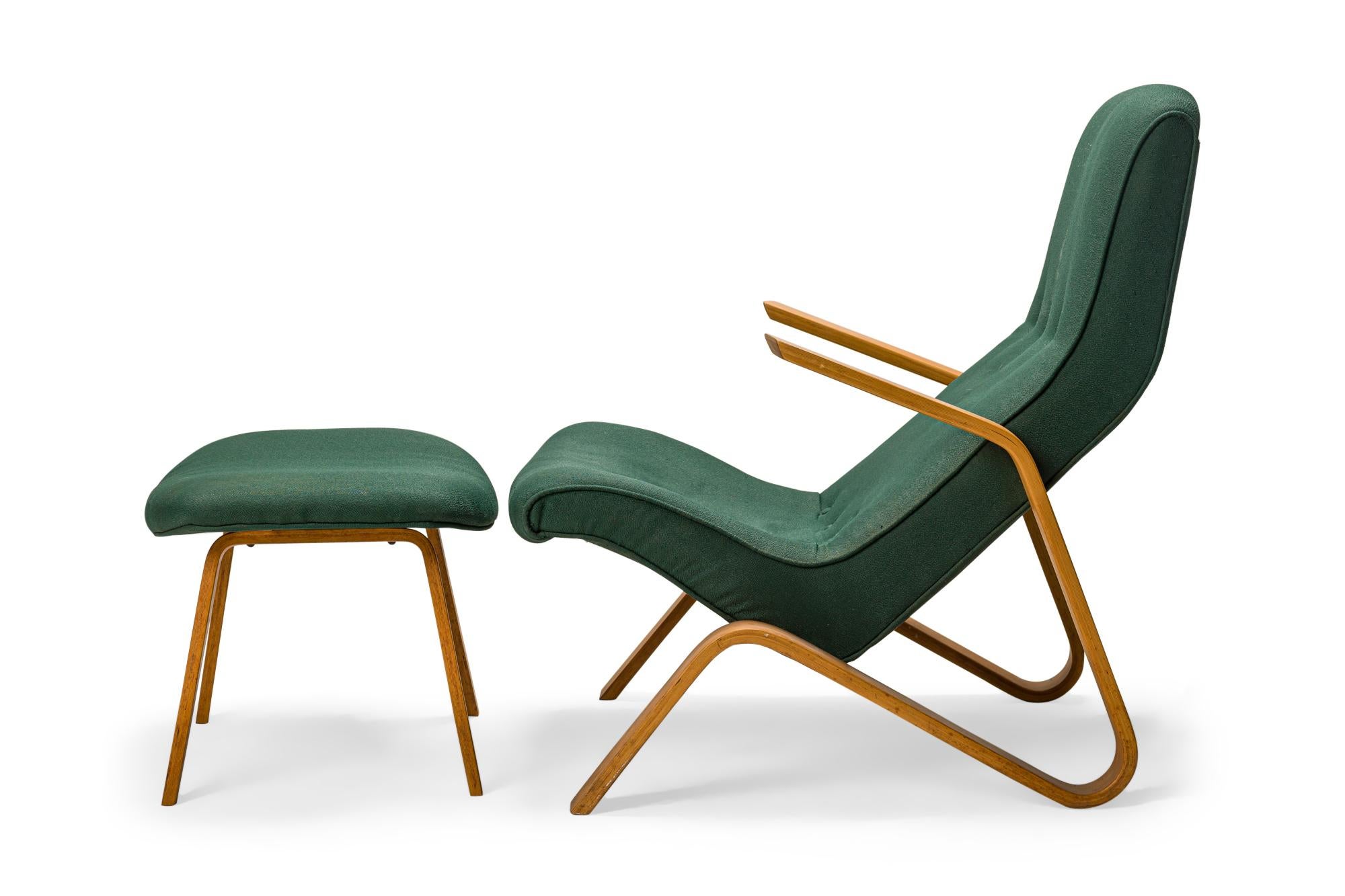 Mid-Century Modern Eero Saarinen for Knoll Green Fabric Upholstered Grasshopper Chair and Footstool For Sale