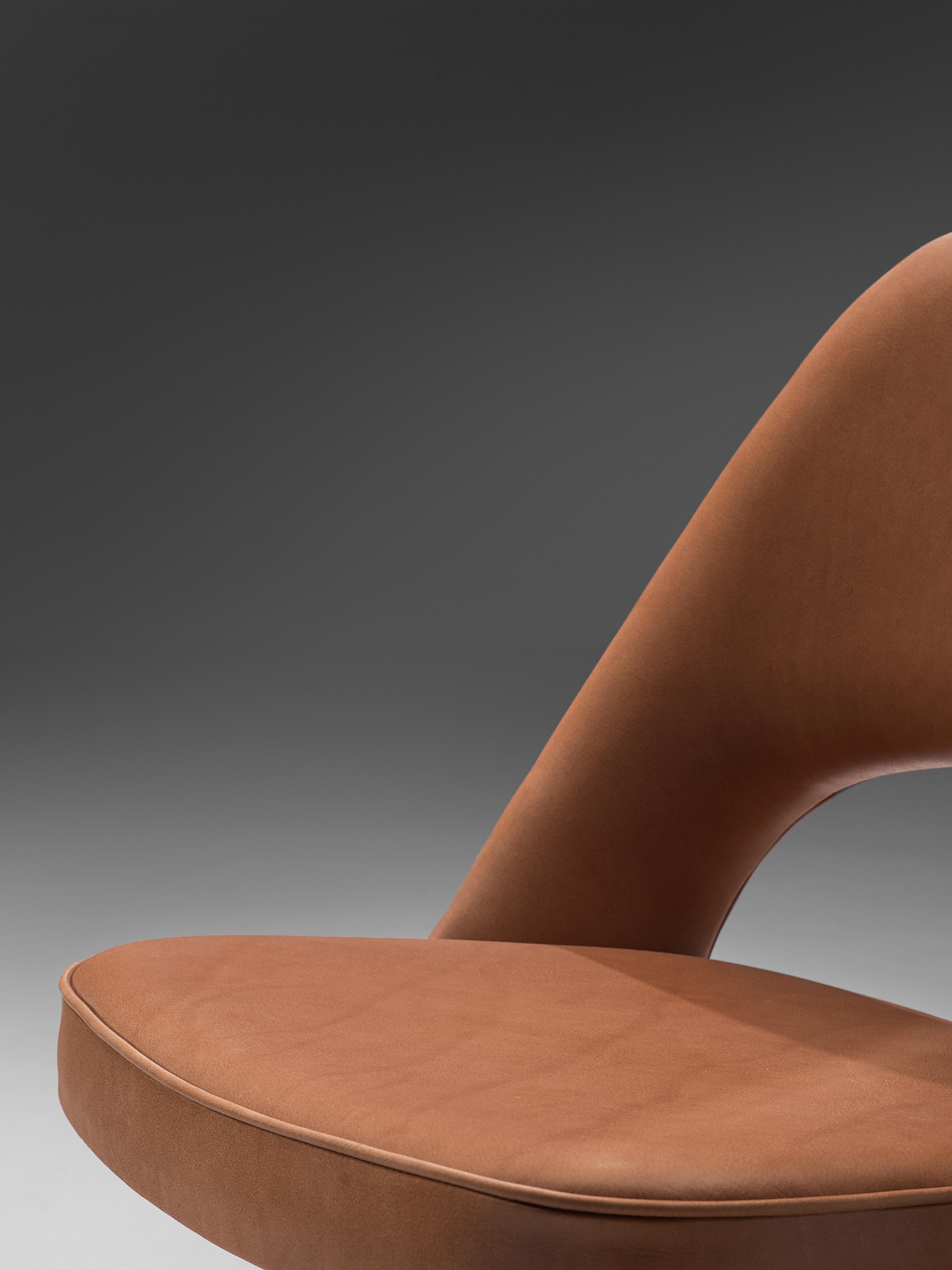 Eero Saarinen for Knoll International Dining Chairs in Brown Leather In Good Condition In Waalwijk, NL