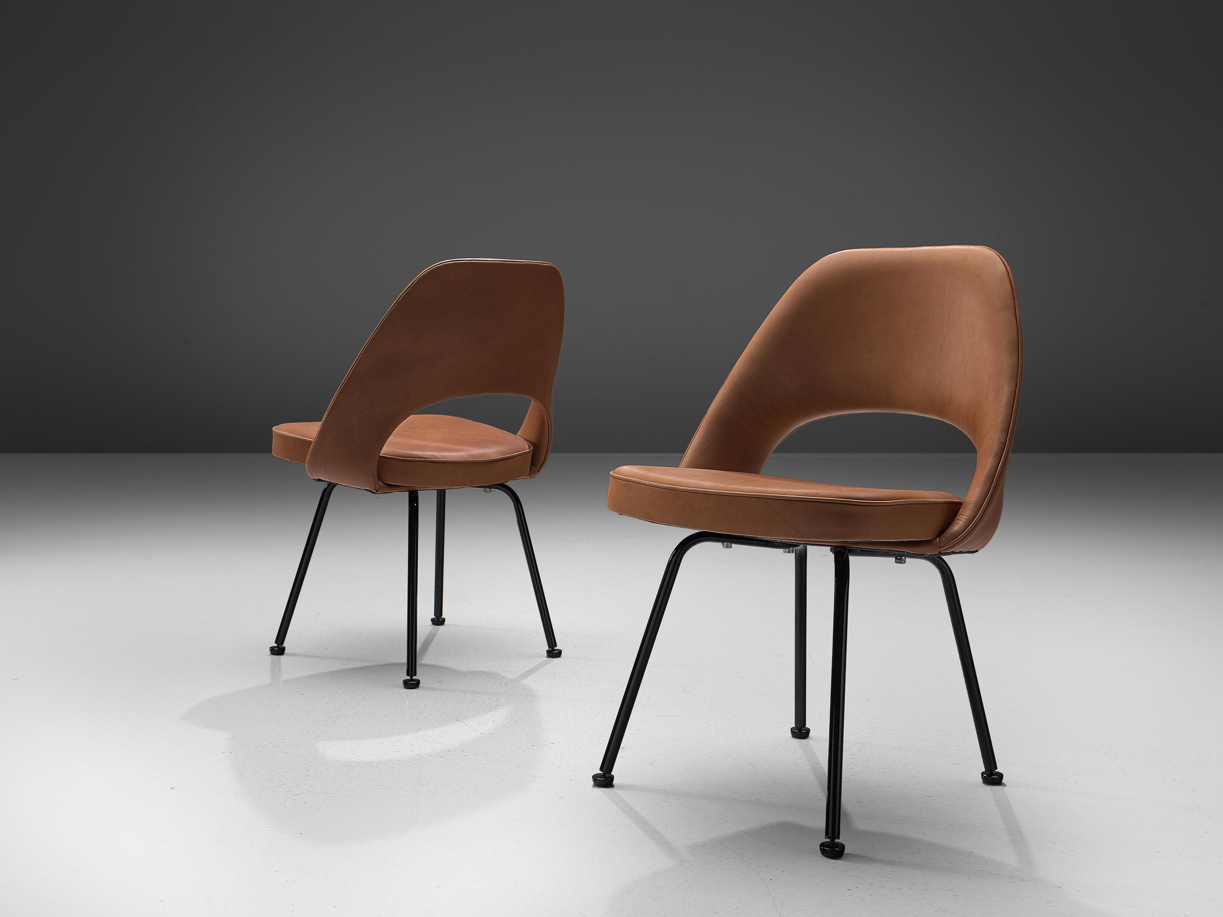 Mid-20th Century Eero Saarinen for Knoll International Dining Chairs in Brown Leather