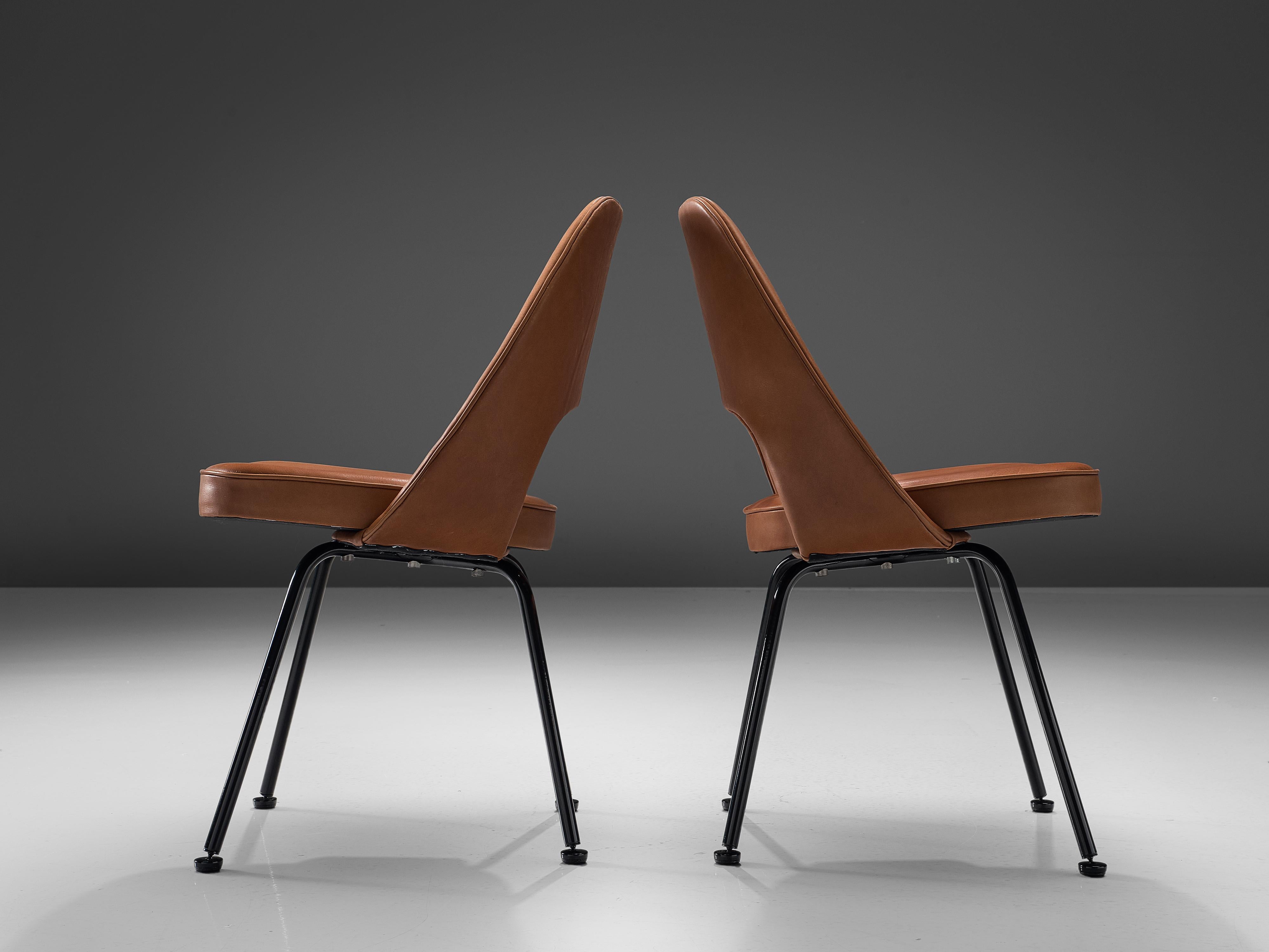 Eero Saarinen for Knoll International Dining Chairs in Brown Leather 1